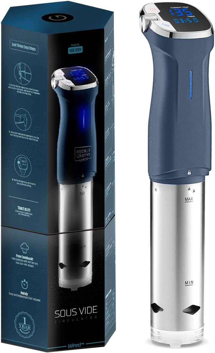 Kitchen Gizmo Sous Vide Immersion Circulator - Cook with Precision, 800 Watt Blue Circulator Stick with Touchscreen Control Panel and Safety Feature - Bonus Recipe Book Included