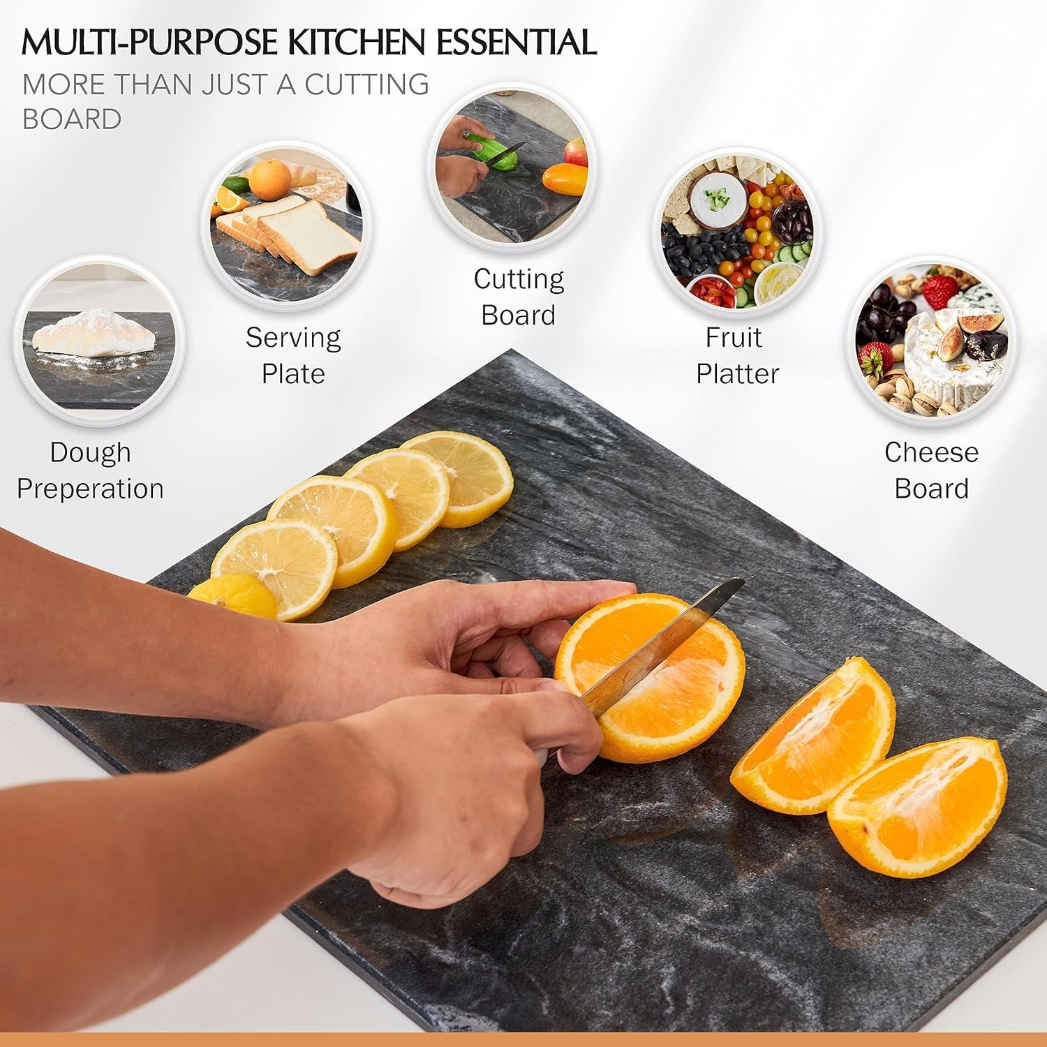 Kitchen Marble Stone Cutting Board - Marble Cutting  Charcuterie Board of 16 x 12 x 0.6 Inches, Non Slip Scratch Resistant Pastry Tray, Rectangular Serving  Chopping Slab for Countertop - Black