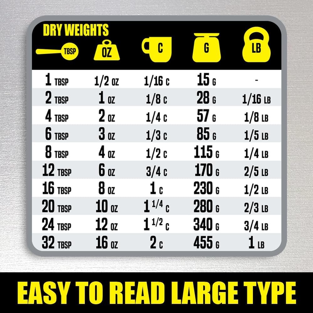 Kitchen Measurement Conversion Chart Magnet - Extra Large Easy to Read Magnetic Kitchen Decor - Weight, Liquid, Temperature Recipe Measuring Tool - Cooking, Cookbook  Baking Accessories Fridge Magnet Kitchen Measurement Conversion Chart Magnet - Extra Large Easy to Read Magnetic Kitchen Decor - Weight, Liquid, Temperature Recipe Measuring Tool - Cooking, Cookbook  Baking Accessories Fridge Magnet