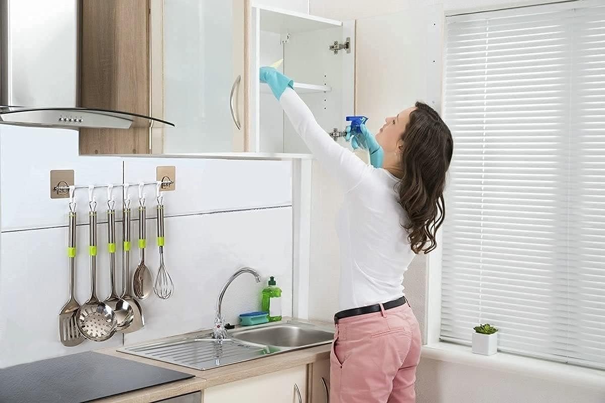 Kitchen Rail Utensil Rack Organizer Wall Mount with 12 Sliding Hooks No Drilling Hanging Rack for Kitchen,Pot Pan,Towel Pack of 2, Silver, 16.6 inch