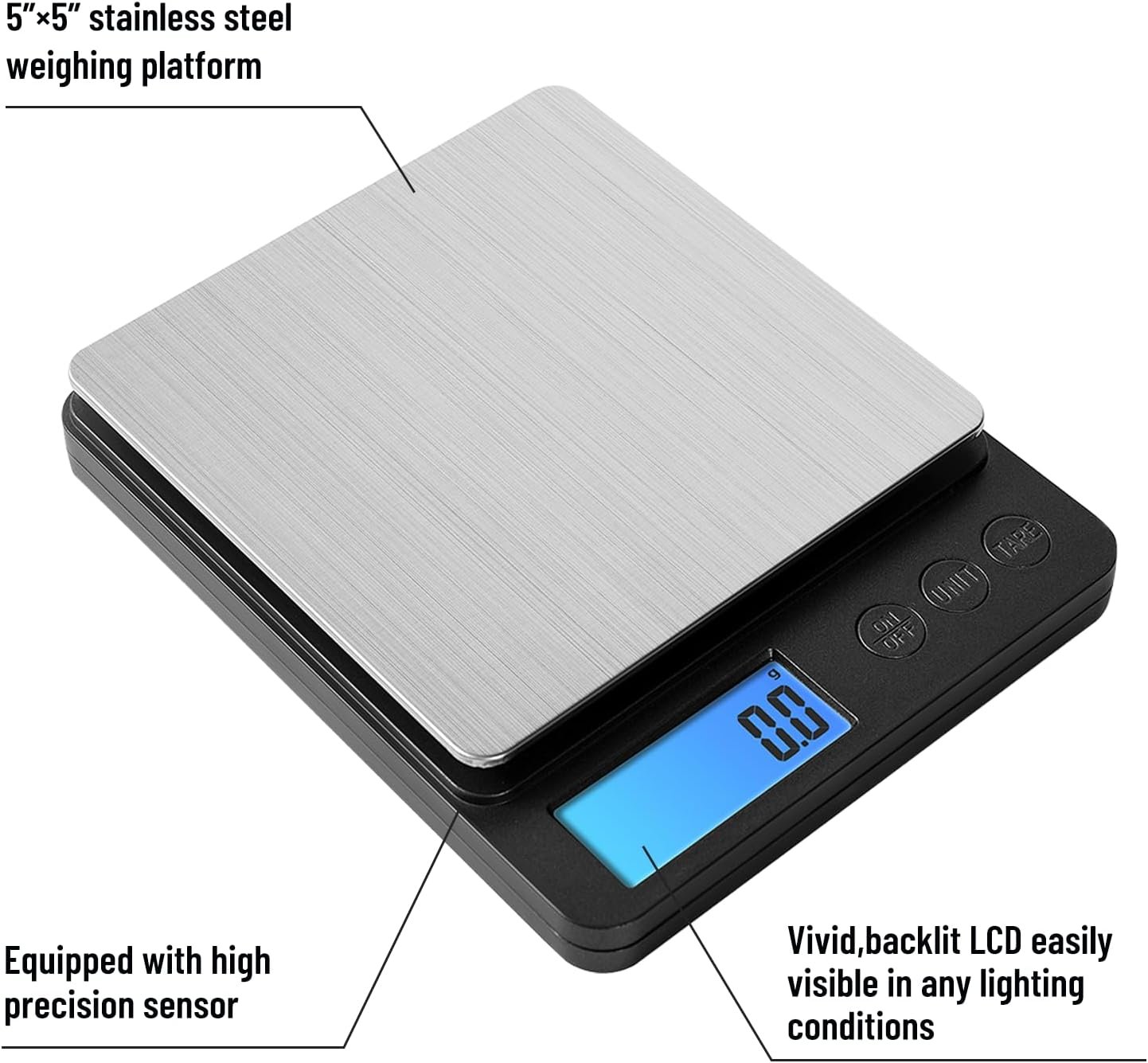 Kitchen Scale,3kg/0.1g Gram Scale, Food Scale with Bowl for Kitchen,Cooking Scale, Digital Kitchen Scale, Food Weight Scale with Charging,Batteries and USB Cable Included