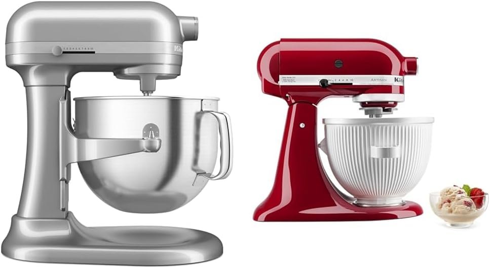KitchenAid® 7 Quart Bowl-Lift Stand Mixer, Contour Silver  Ice Cream Maker Attachment Stand Mixer, 2 Quart, White