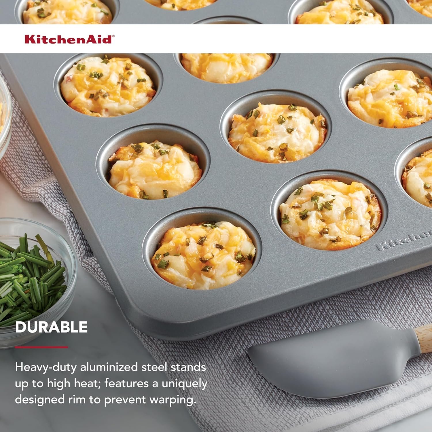 KitchenAid Nonstick 9 x 13 in Baking Sheet with Extended Handles for Easy Grip, Aluminized Steel to Promoted Even Baking, Dishwasher Safe,Contour Silver