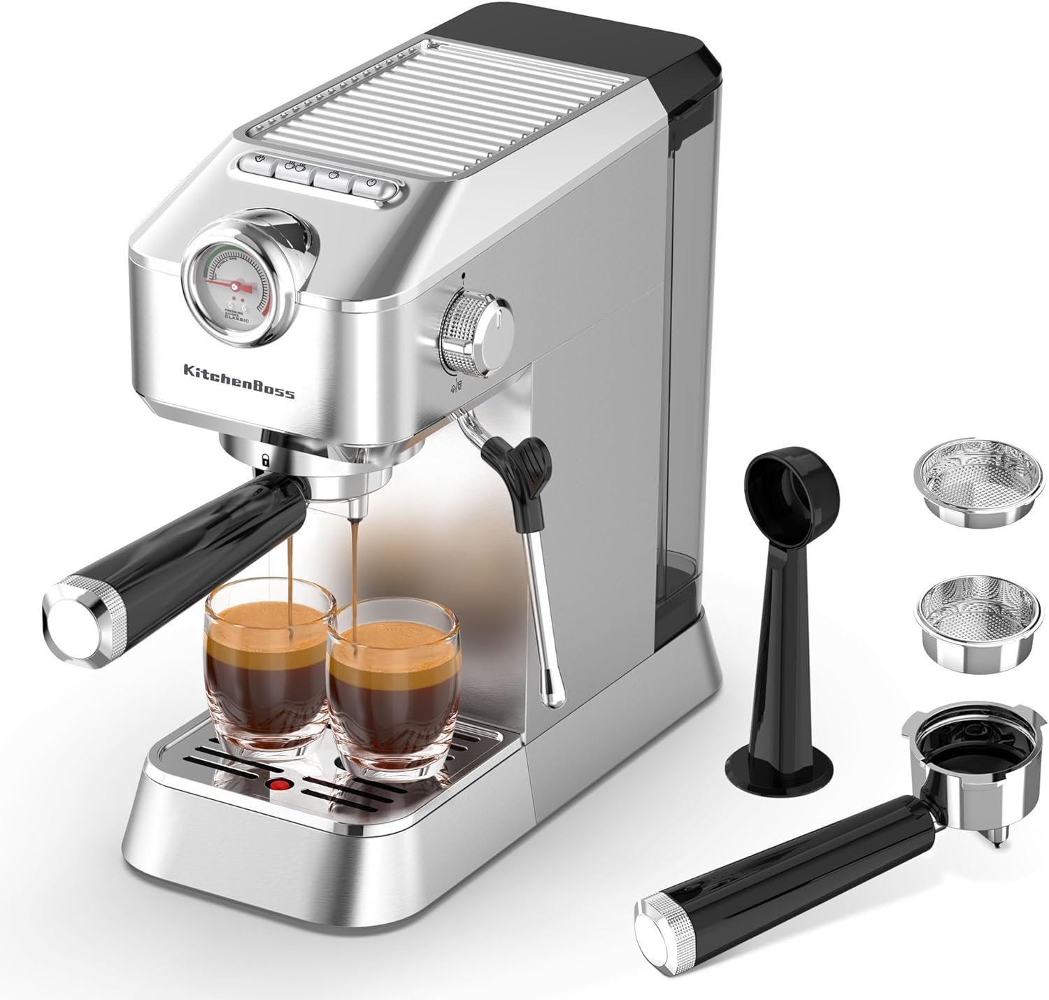 KitchenBoss Espresso Machine with Steamer: 20 Bar Professional Compact Barista Espresso Machines with Milk Frother Steam Wand, Automatic Fast Heating Cappuccino Machine and Latte Coffee Maker