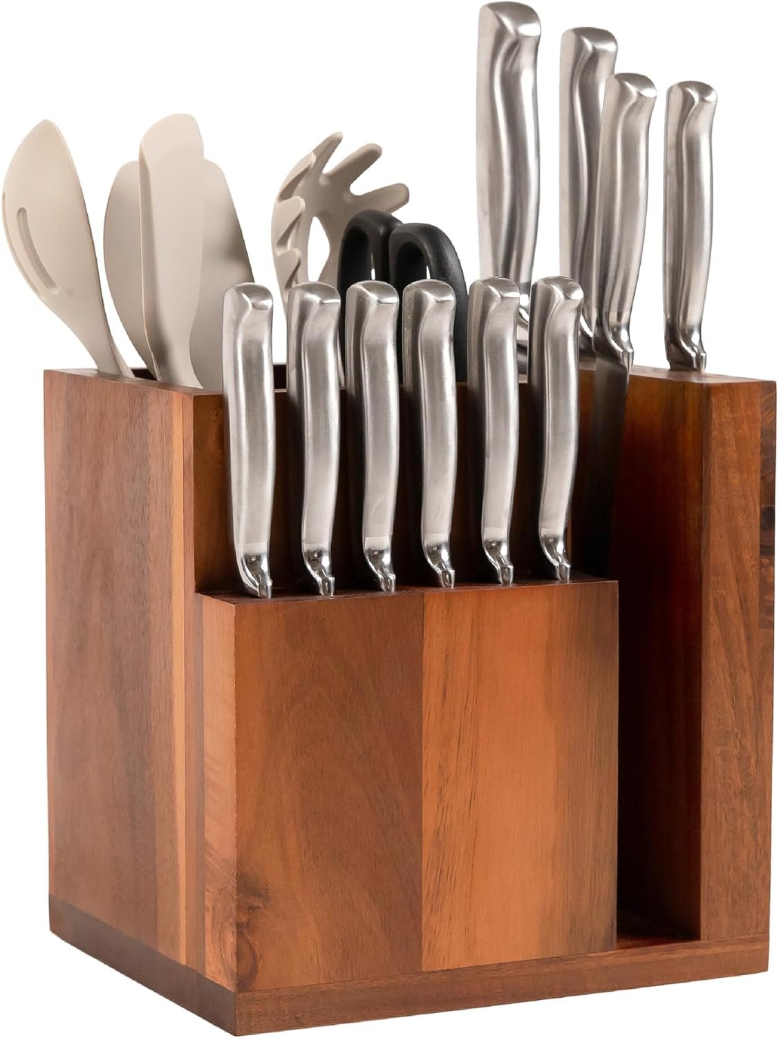 KitchenEdge Acacia Magnetic Knife Block and Cooking Utensil Holder, Sleek Storage for Chefs Knives, Steak Knives, Spatulas, Scissors, Non-Slip Rubber Feet, Easy to Clean, Kitchen Countertop Organizer KitchenEdge Acacia Magnetic Knife Block and Cooking Utensil Holder, Sleek Storage for Chefs Knives, Steak Knives, Spatulas, Scissors, Non-Slip Rubber Feet, Easy to Clean, Kitchen Countertop Organizer