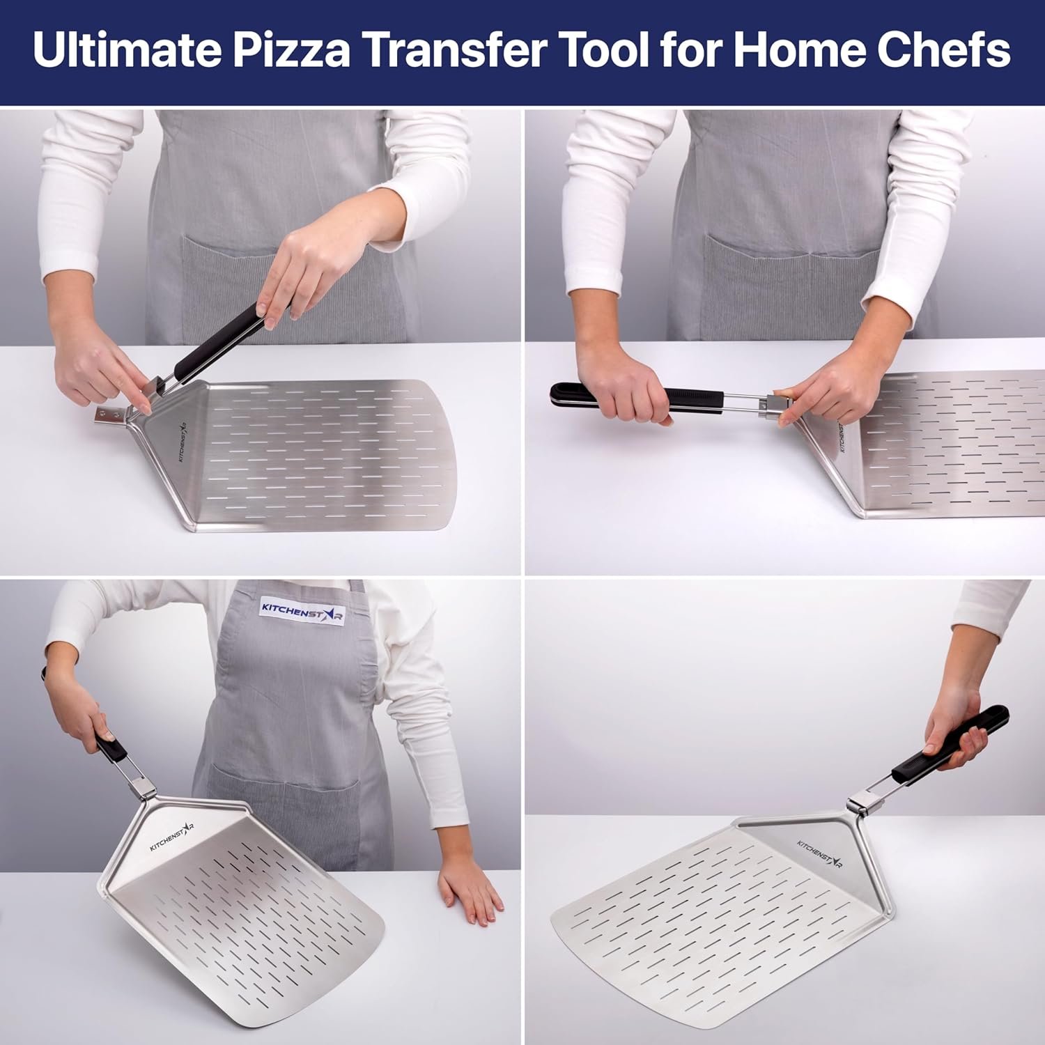 KitchenStar 12 Perforated Pizza Peel with Long Folding Handle - Stainless Steel Spatula Paddle for Effortless Pizza Transfer  Easy Storrage - Outdoor Pizza Oven Accessories KitchenStar 12 Perforated Pizza Peel with Long Folding Handle - Stainless Steel Spatula Paddle for Effortless Pizza Transfer  Easy Storrage - Outdoor Pizza Oven Accessories