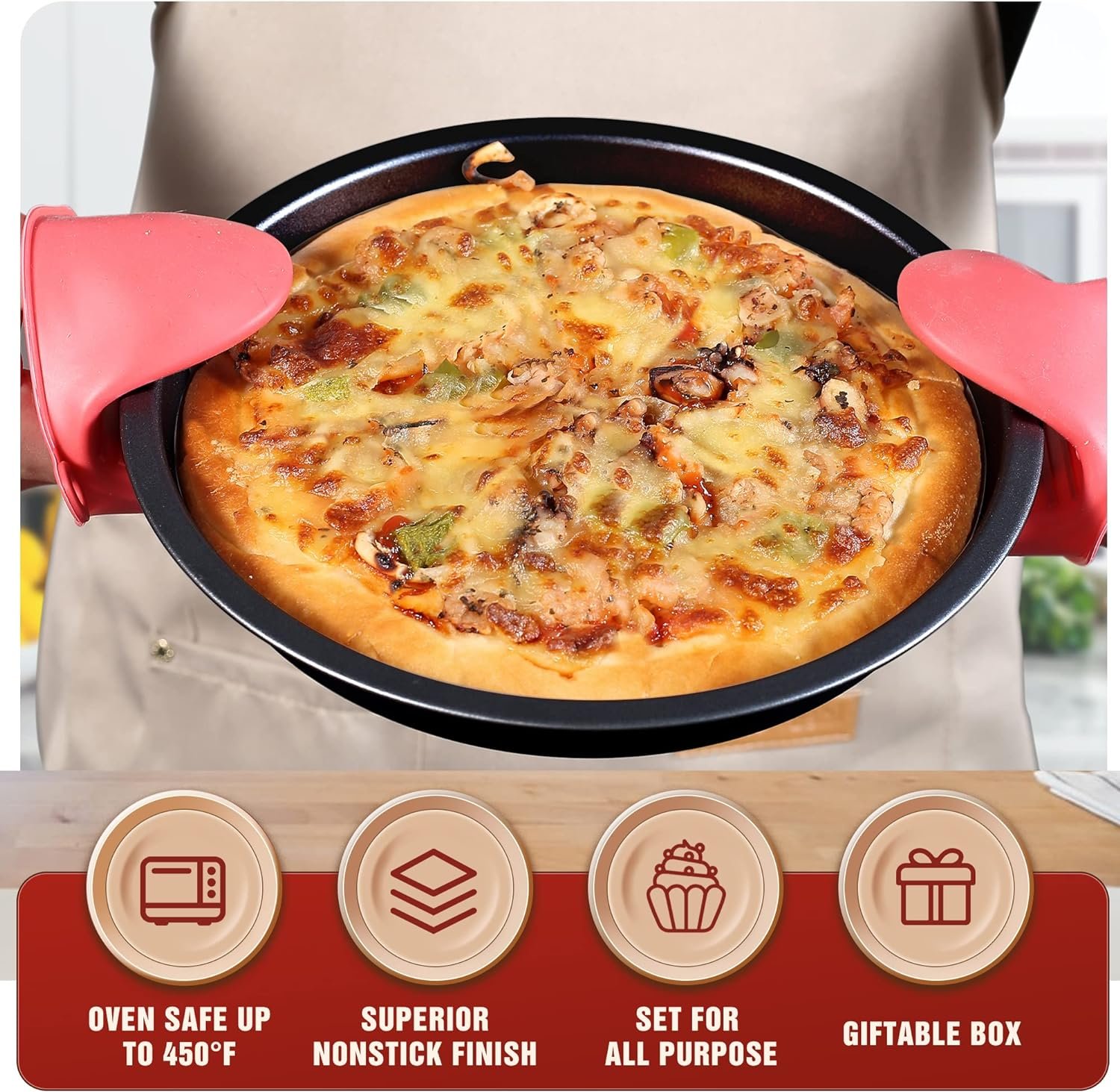 KITESSENSU Baking Pans Sets, Nonstick Bakeware Sets 7-Piece with Round/Square Cake Pan, Loaf Pan, Muffin Pan, Cookie Sheet, Roast Pan, Cooling Rack, Carbon Steel Bake Set KITESSENSU Baking Pans Sets, Nonstick Bakeware Sets 7-Piece with Round/Square Cake Pan, Loaf Pan, Muffin Pan, Cookie Sheet, Roast Pan, Cooling Rack, Carbon Steel Bake Set