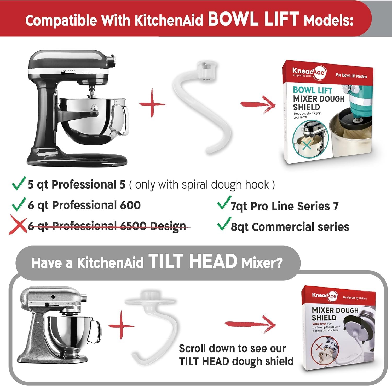 KneadAce Spiral Dough Hook Shield For kitchenaid Mixer-Prevents Dough from Clogging Your Bowl Lift Mixer- Mess Free Mixer Accessory Compatible With KitchenAid Dough Hook. For Kitchenaid Attachments