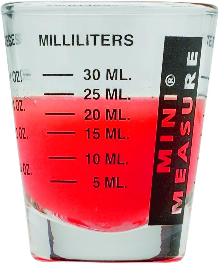 Kolder Mini Measure Heavy Glass, 20-Incremental Measurements Multi-Purpose Liquid and Dry Measuring Shot Glass, Black