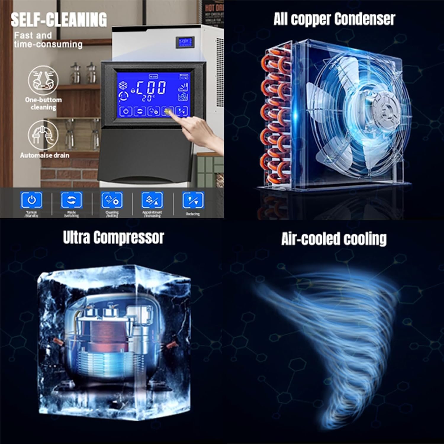 Kolice Commercial Ice Machine Ice Cube Making Machine-550 LBS/Day, Auto Cleaning, Air Cooling for Hotel,Bars, Cafes, Restaurant, Ice Cream Store, Dessert Shops Kolice Commercial Ice Machine Ice Cube Making Machine-550 LBS/Day, Auto Cleaning, Air Cooling for Hotel,Bars, Cafes, Restaurant, Ice Cream Store, Dessert Shops