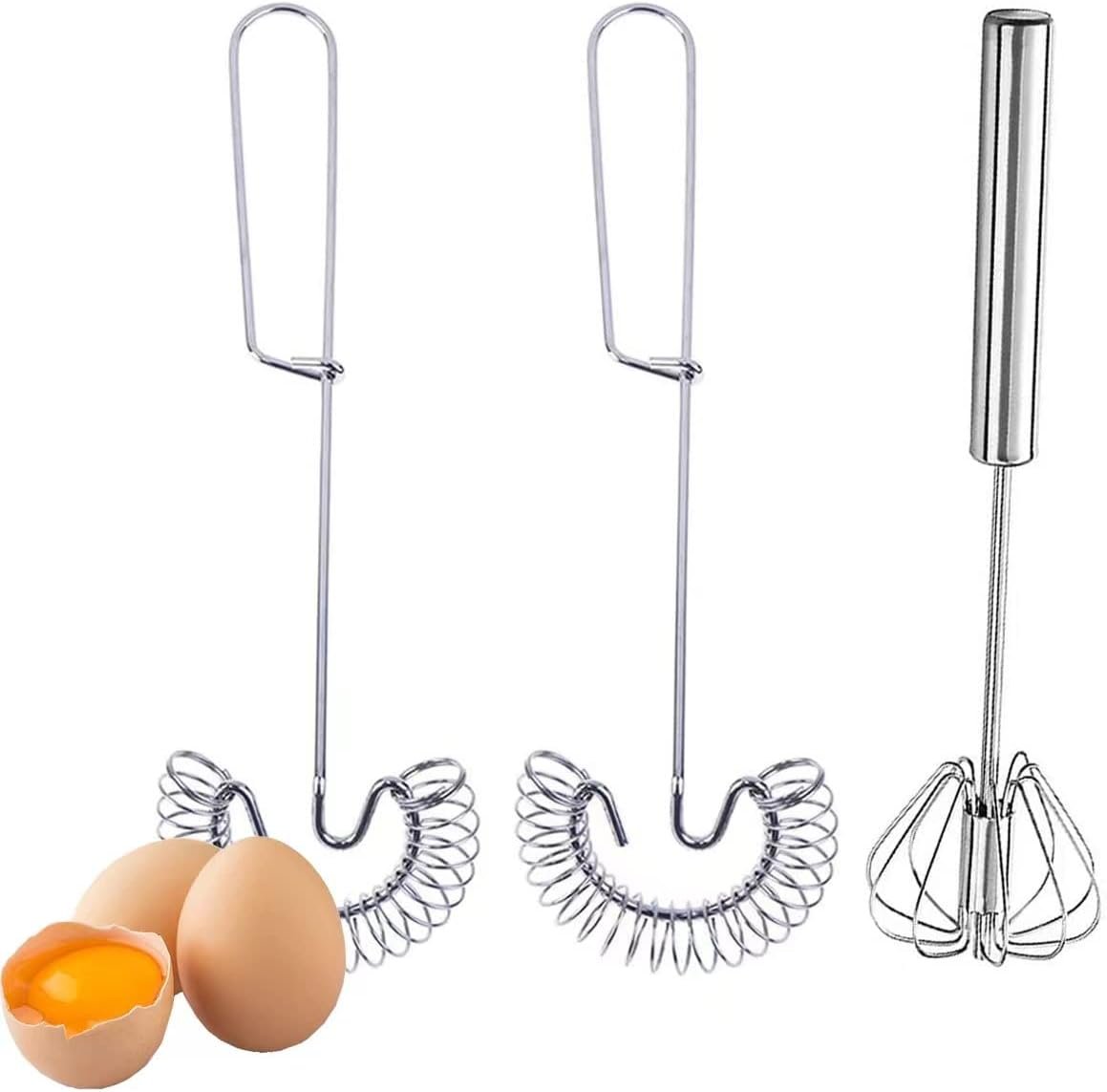 KuuGuu 3 Pieces Scandinavian-Type Whisk Egg Small Whisk Whipper Stainless Steel Egg Whisk Flat Spring Coil Whisk Egg Frother, Milk and Egg Beater Blender 10 Inch