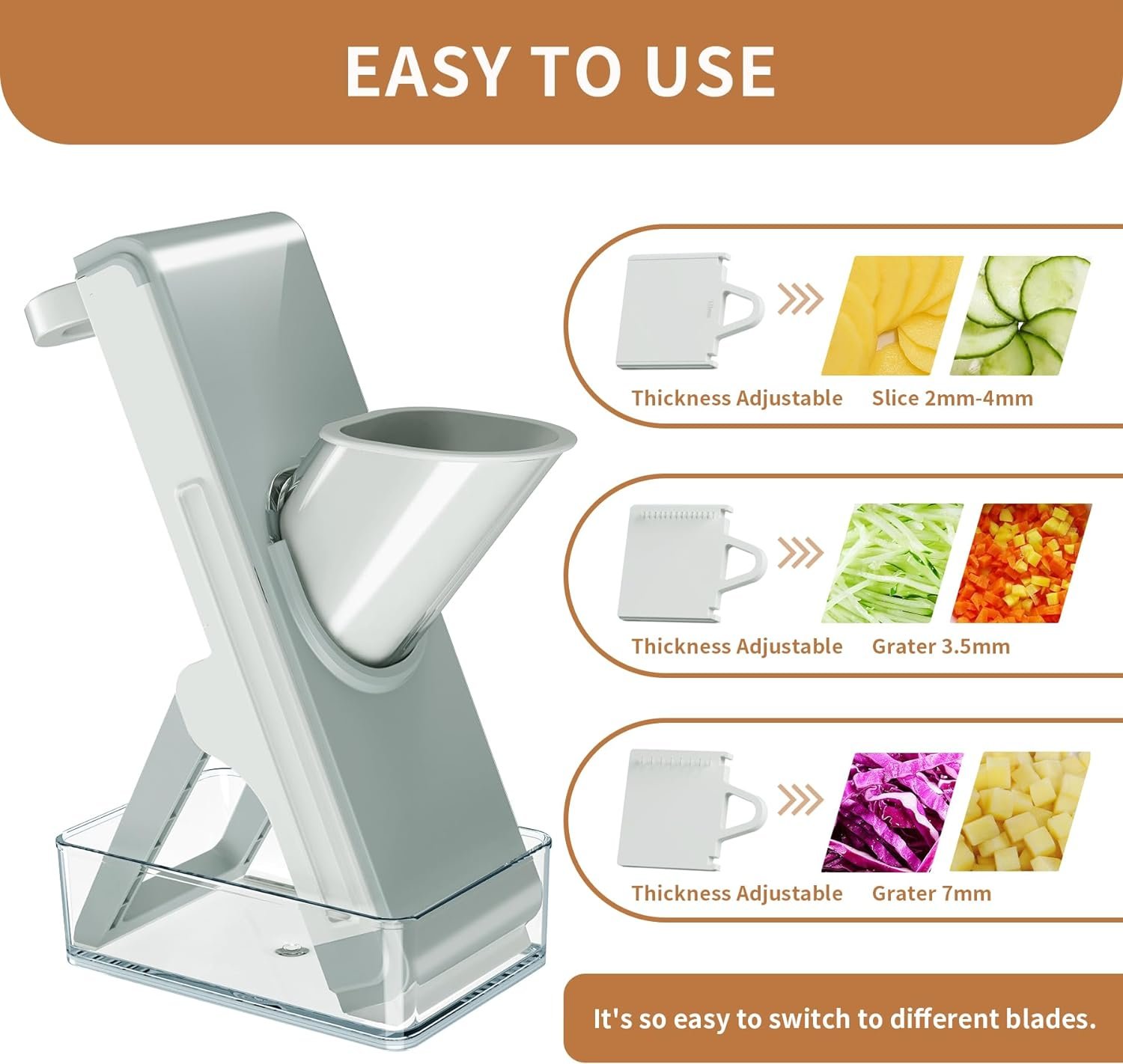 LaCyan Mandoline Food Slicer, Kitchen Food Chopper - Vegetable Food Potato Cutter, Vegetable Slicer, French Fry Cutter, Onion Dicer, Fast Meal Prep (Light Grey) LaCyan Mandoline Food Slicer, Kitchen Food Chopper - Vegetable Food Potato Cutter, Vegetable Slicer, French Fry Cutter, Onion Dicer, Fast Meal Prep (Light Grey)