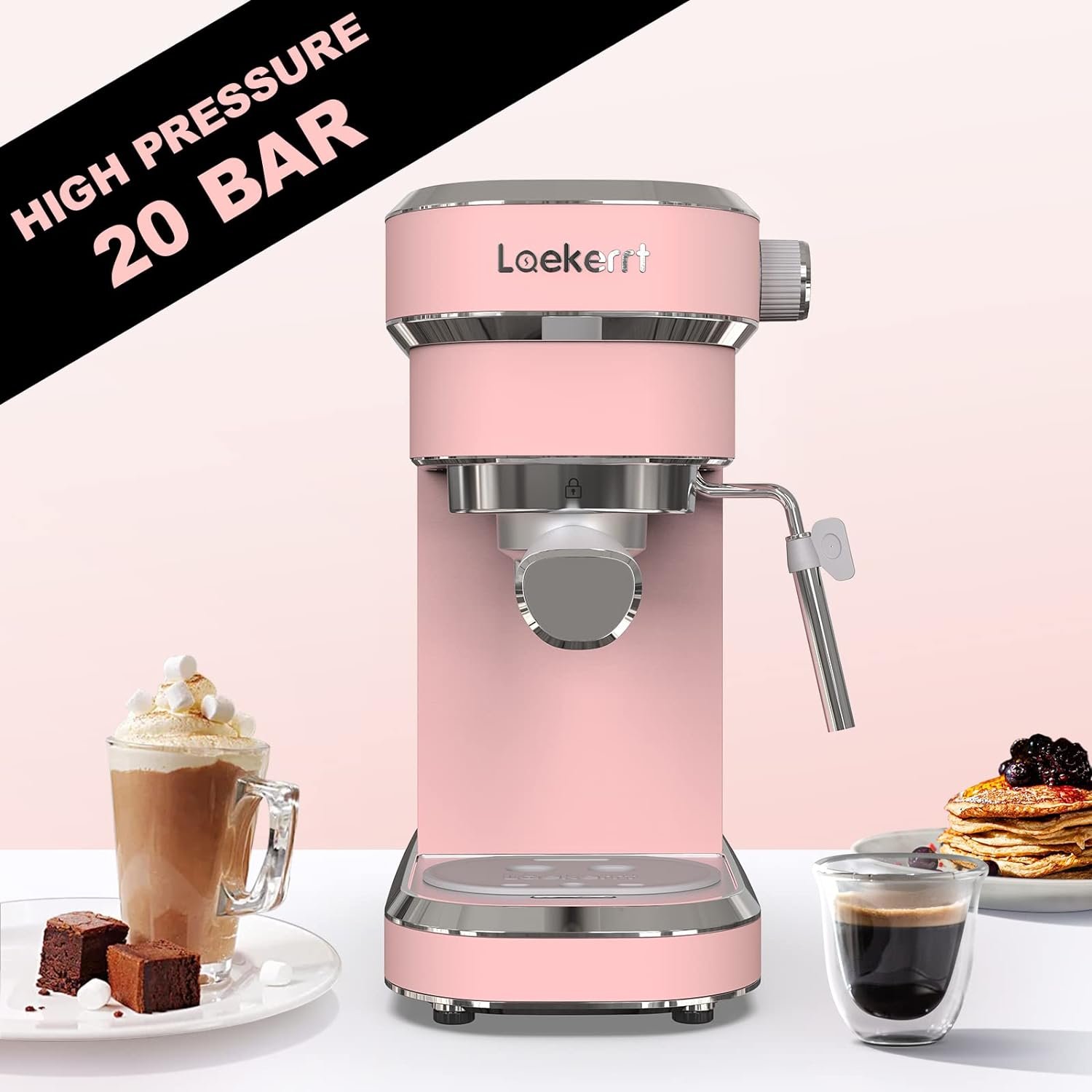 Laekerrt Professional Espresso Machine 20 Bar, Espresso Maker with Milk Frother Steam Wand, Stainless Steel Home Coffee Machines for Cappuccino and Latte, Gift for Women Wife Daughter or Mom, Pink Laekerrt Professional Espresso Machine 20 Bar, Espresso Maker with Milk Frother Steam Wand, Stainless Steel Home Coffee Machines for Cappuccino and Latte, Gift for Women Wife Daughter or Mom, Pink