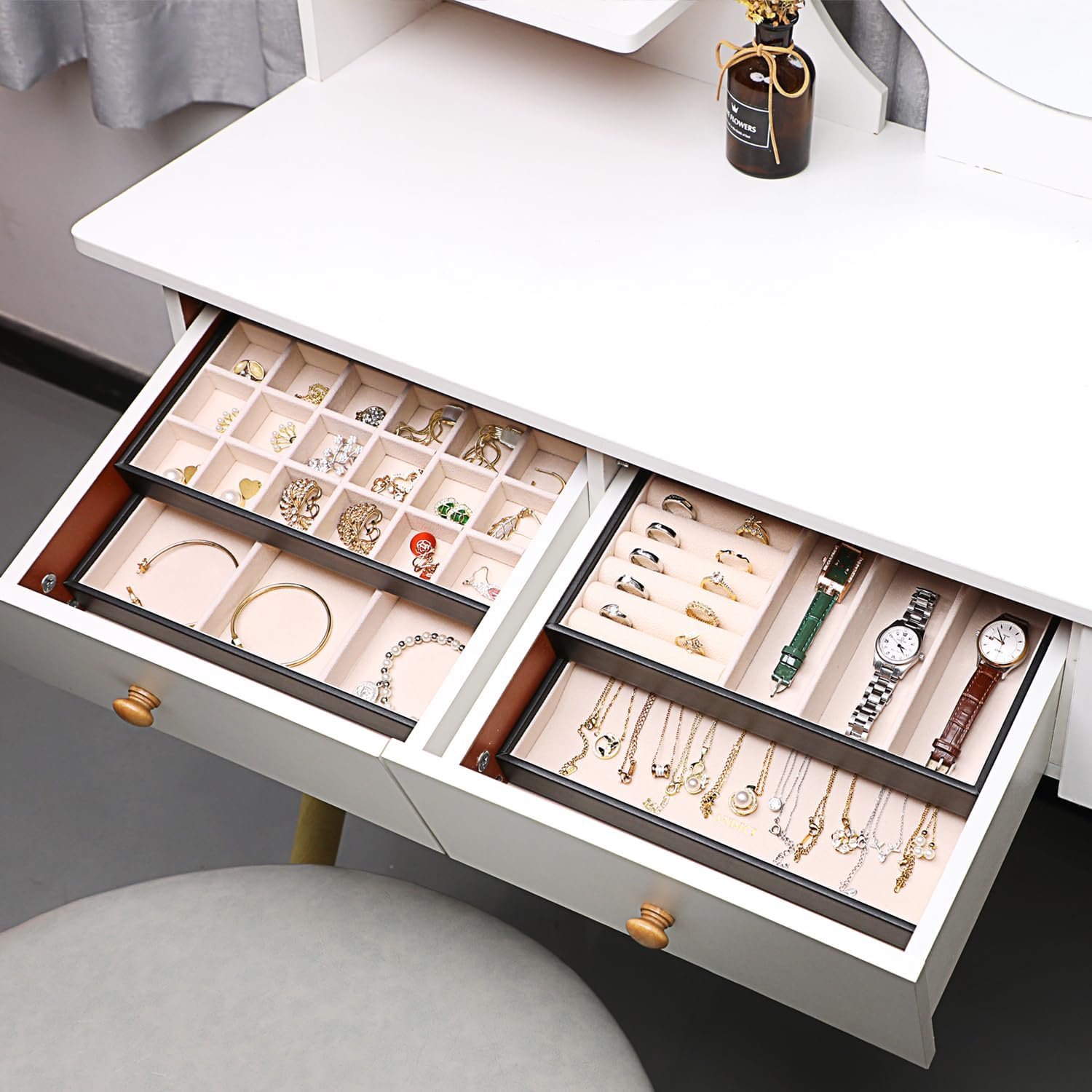 LANDICI Stackable Jewelry Organizer Trays 4 Set,PU Leather Jewelry Storage Holder for Drawer Inserts,Jewellery Display Case Box for Earring Necklace Rings Bracelet with Removable Dividers,Black LANDICI Stackable Jewelry Organizer Trays 4 Set,PU Leather Jewelry Storage Holder for Drawer Inserts,Jewellery Display Case Box for Earring Necklace Rings Bracelet with Removable Dividers,Black