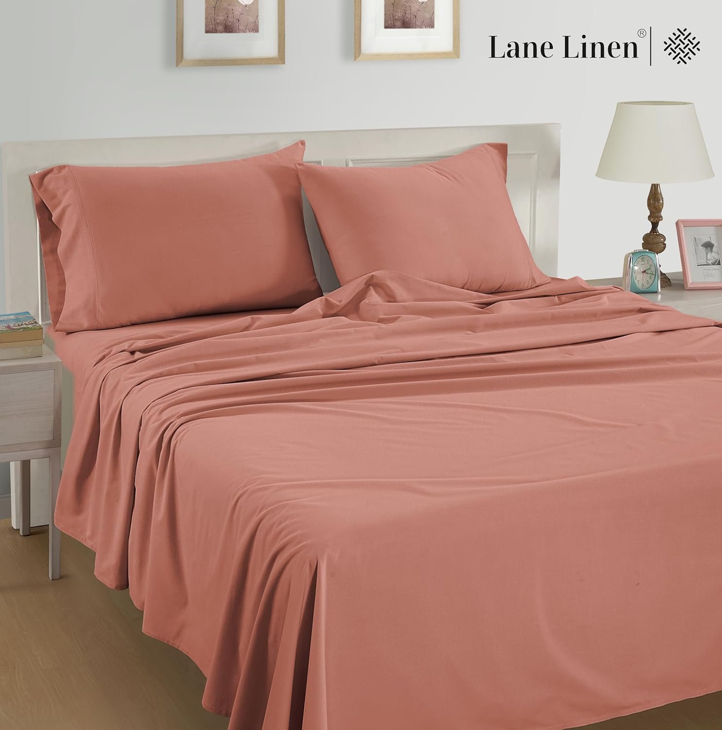 LANE LINEN Queen Size Bed Sheets, 100% Organic Cotton Percale Sheets, Soft Cooling Bed Sheets, Hotel Quality Queen Bed Sheet Set, Breatheble Queen Sheet Set Deep Pocket Upto 15 - Windsor Wine