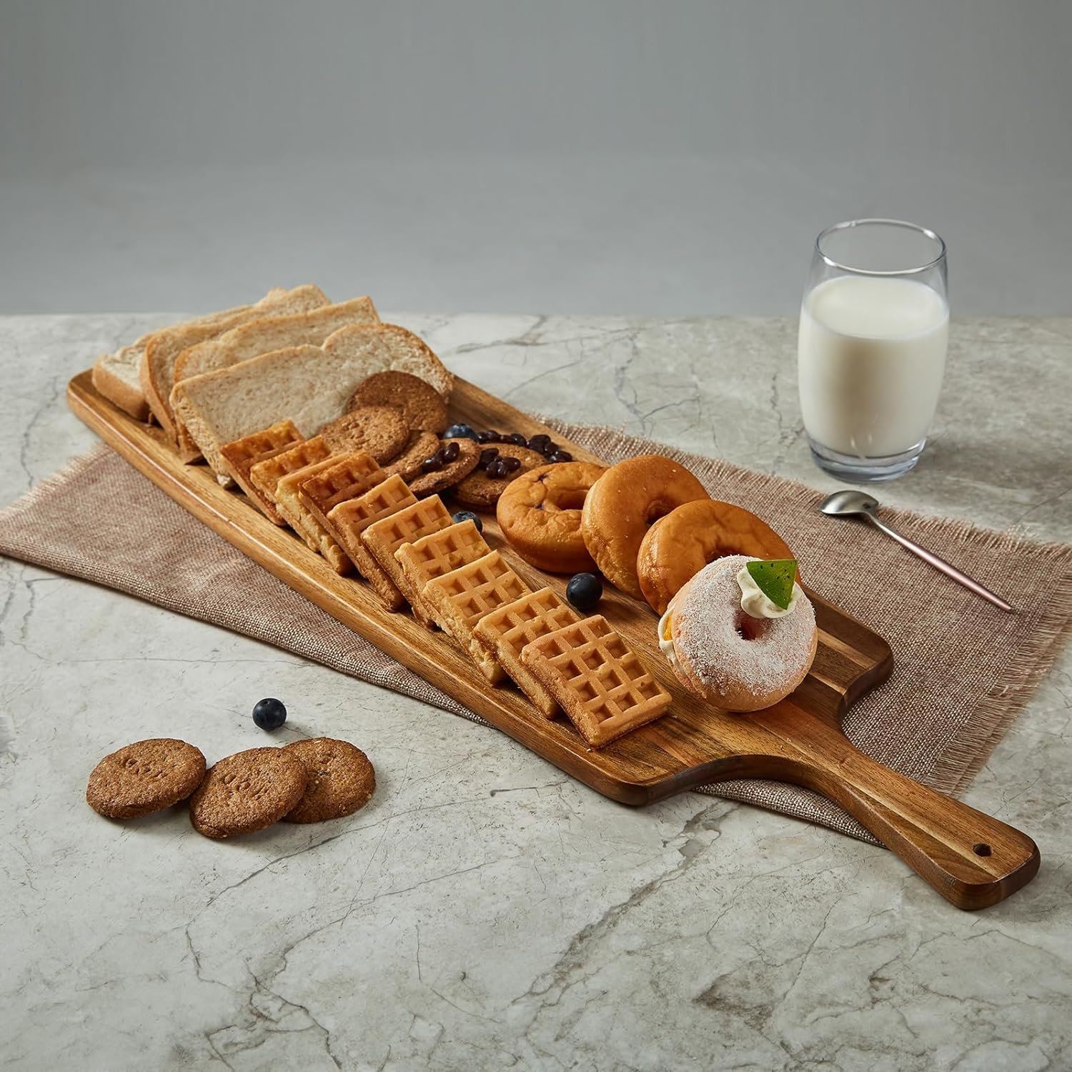 Large Acacia Wood Cutting Board with Handle - Wooden Charcuterie Board, Chopping Board for Kitchen, Meat, Cheese, Vegetable, Fruit and Snack Board, Decorative Serving Board for Counter, 17x13