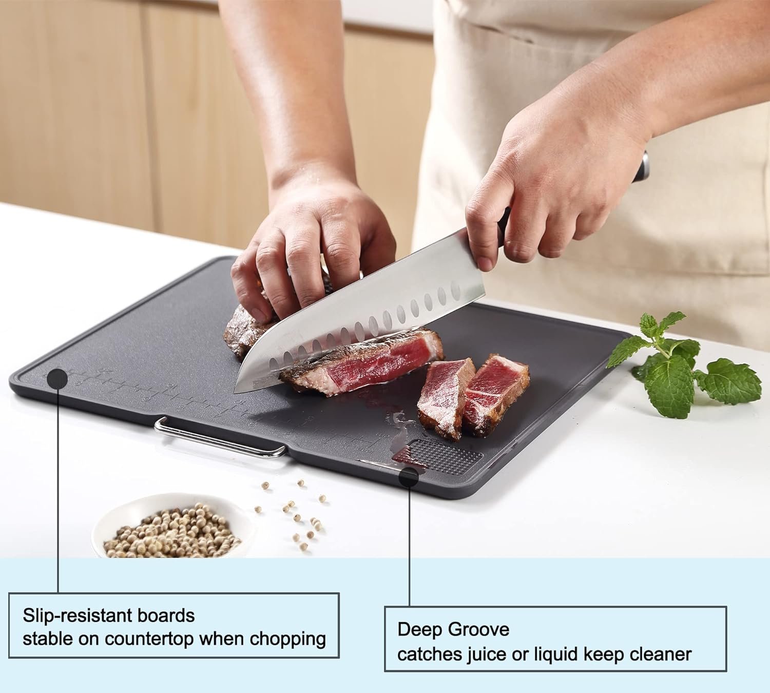 Large Cutting Board Set, Cutting Boards for Kitchen Dishwasher Safe, Plastic Cutting Board with Holder, Chopping Board Set of 3, Juice Grooves, Non-Slip