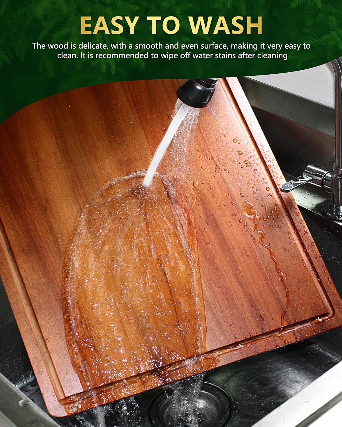 Large Cutting Board Wood for Kitchen, 17x12x1 Reversible Large Wooden Chopping Board Charcuterie boards with Juice Grooves and Side Handles, Ideal for Meat, Cheese, Vegetables, Fruits, Bread