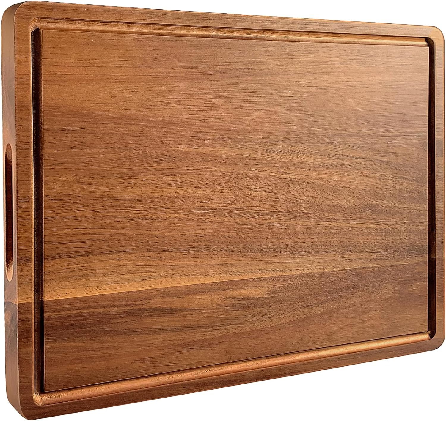 Large Cutting Board Wood for Kitchen, 17x12x1 Reversible Large Wooden Chopping Board Charcuterie boards with Juice Grooves and Side Handles, Ideal for Meat, Cheese, Vegetables, Fruits, Bread