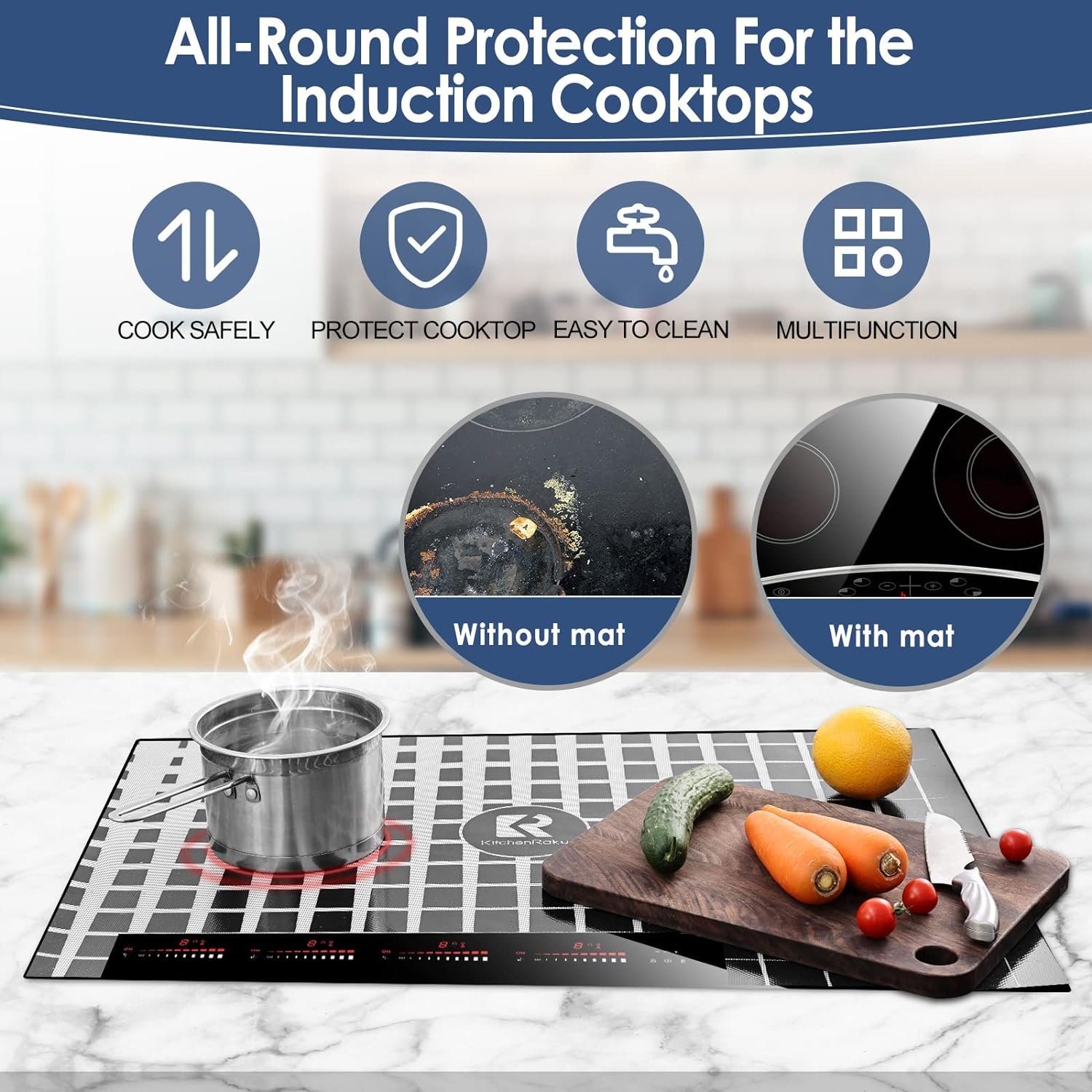 Large Induction Cooktop Protector Mat, (Magnetic) Electric Stove Burner Covers Anti-strikeAnti-scratch as Glass Top Stove Cover,Silicone Induction Cooktop Mat for Electric Stove Top By KitchenRaku