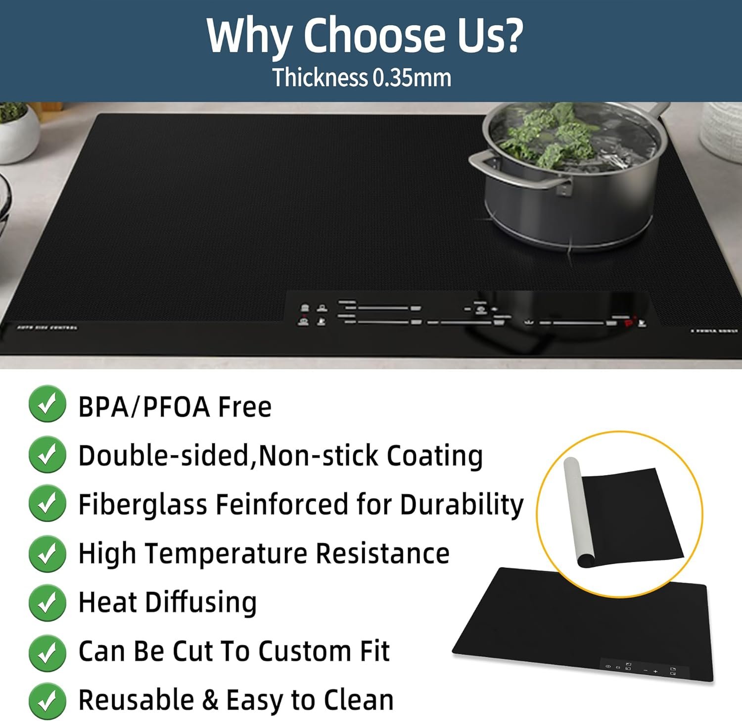 Large Silicone Induction Cooktop Protector Mat, 21.2 In x 35.4 In Induction Stove Top Protector Magnetic Electric Stove Burner Covers Anti-Scratch Anti-Strike Black And White