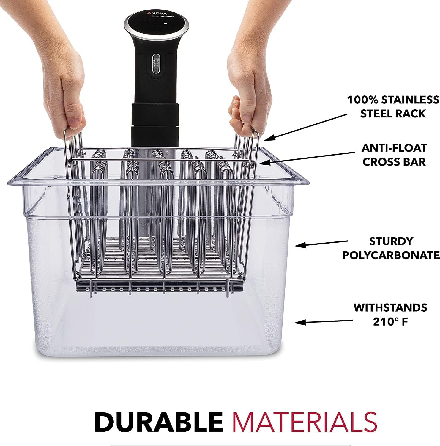 Large Sous Vide Container 26 Quarts with Lid, 2 Sous Vide Racks Insulating Sleeve | Neoprene Retains Heat | Compatible with Anova, Anova Nano, Joule, Instant Pot, Sous Vide Cookers (26 QT) Large Sous Vide Container 26 Quarts with Lid, 2 Sous Vide Racks Insulating Sleeve | Neoprene Retains Heat | Compatible with Anova, Anova Nano, Joule, Instant Pot, Sous Vide Cookers (26 QT)