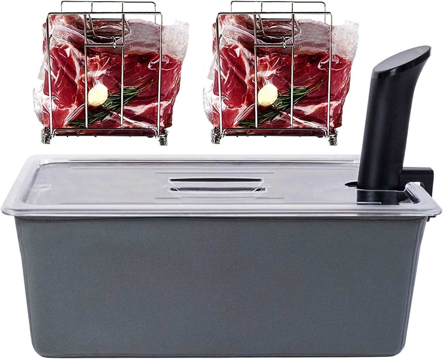 Large Sous Vide Container 26 Quarts with Lid, 2 Sous Vide Racks Insulating Sleeve | Neoprene Retains Heat | Compatible with Anova, Anova Nano, Joule, Instant Pot, Sous Vide Cookers (26 QT) Large Sous Vide Container 26 Quarts with Lid, 2 Sous Vide Racks Insulating Sleeve | Neoprene Retains Heat | Compatible with Anova, Anova Nano, Joule, Instant Pot, Sous Vide Cookers (26 QT)