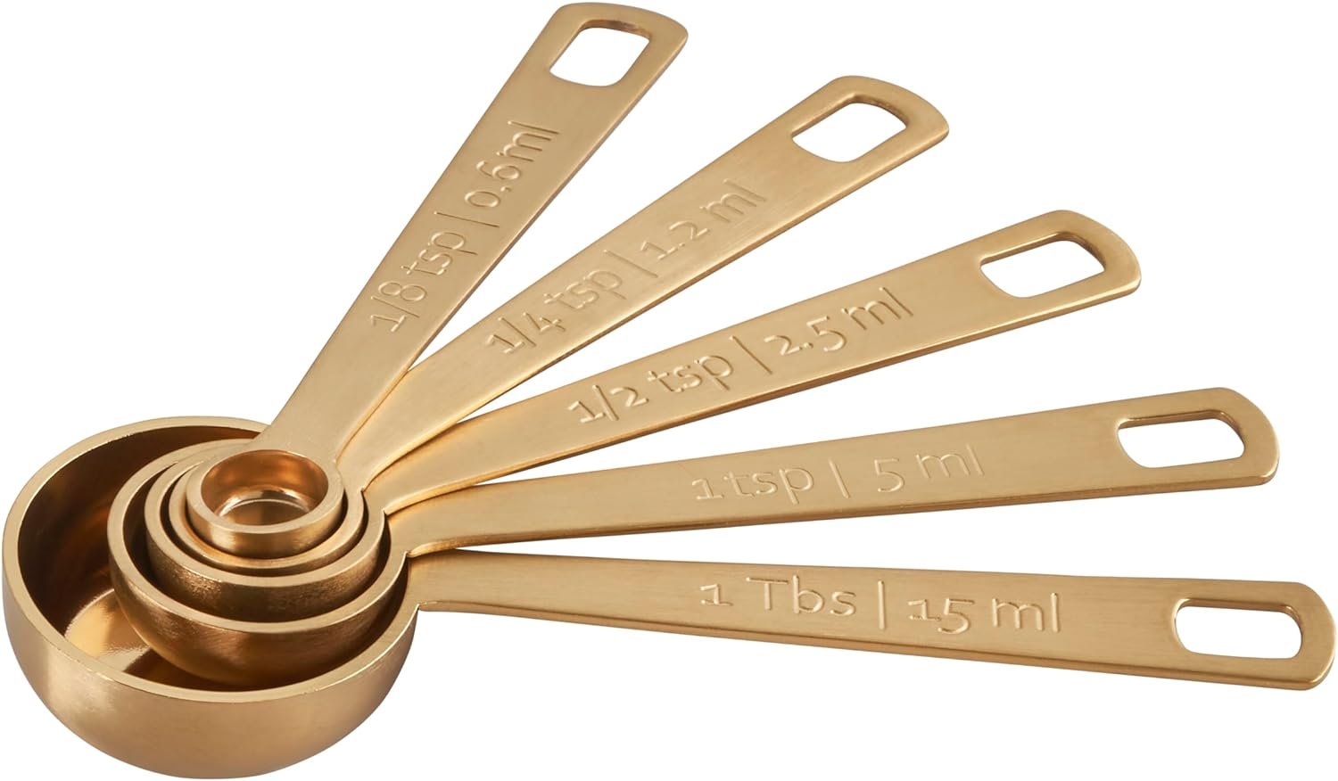Le Creuset Measuring Spoons, Gold, Set of 5 (1/8,1/4,1/2,1Tsp,1Tb)
