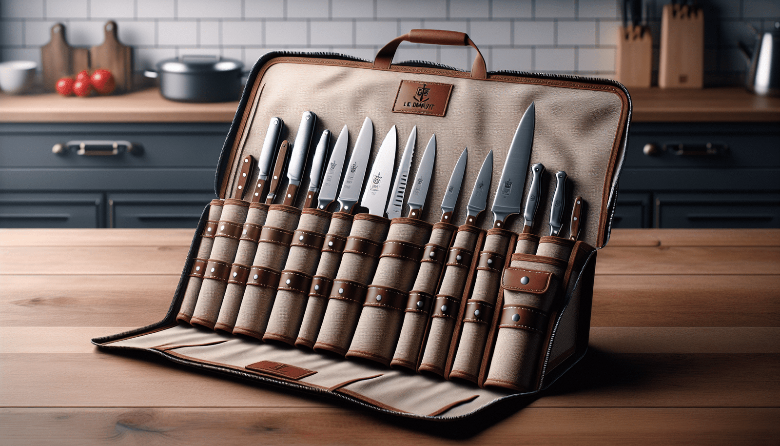 LE MINUIT by MARION Genuine Calf Top Grain Black Leather. Handcrafted Professional Chefs Knife Storage Roll Bag - 8 Pockets Adjustable Shoulder Strap - Zippered Interior and Exterior Pocket