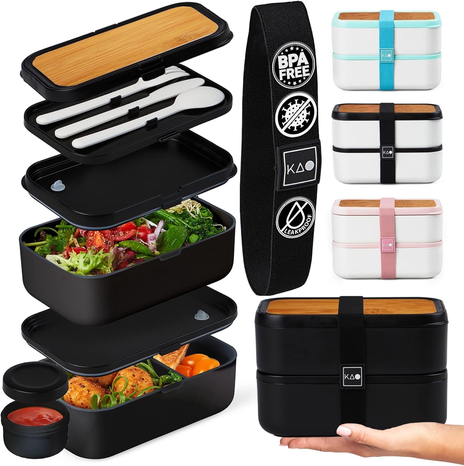 Leakproof XL Premium Bento Box Adult Lunch Box | 68 oz Large Size Bento Lunch Box | Adult Bento Box | BPA Free Microwave Safe (Black)