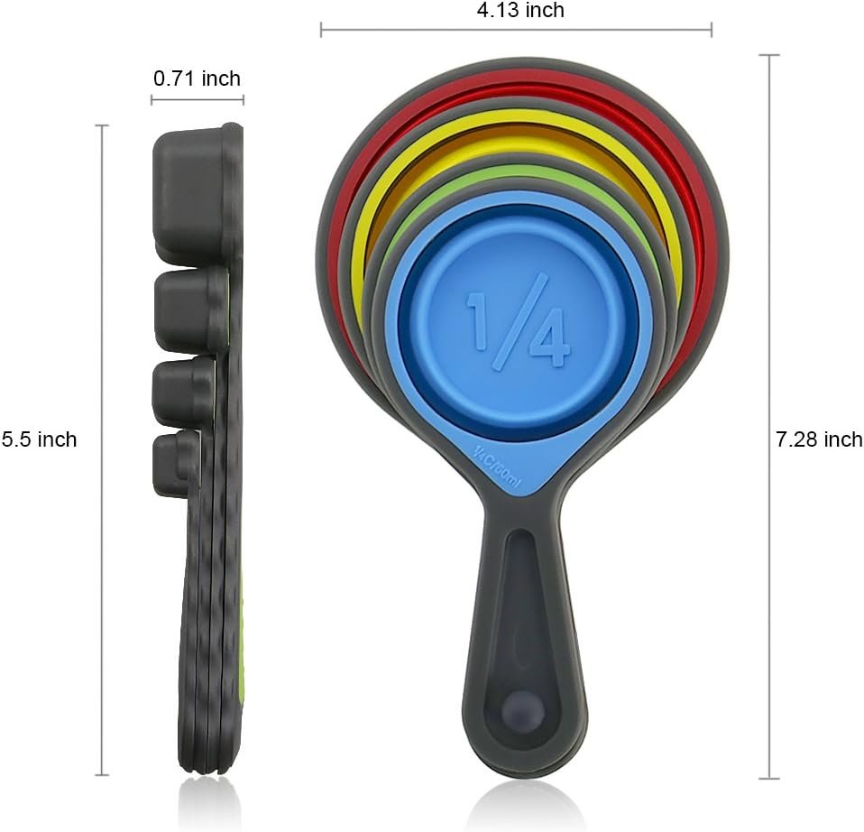 leepiya Measuring Cups and Spoons set, Collapsible Measuring Cups, 8 piece Measuring Tool Engraved Metric/US Markings for Liquid  Dry Measuring, Space Saving, BPA Free Silicone, Colorful