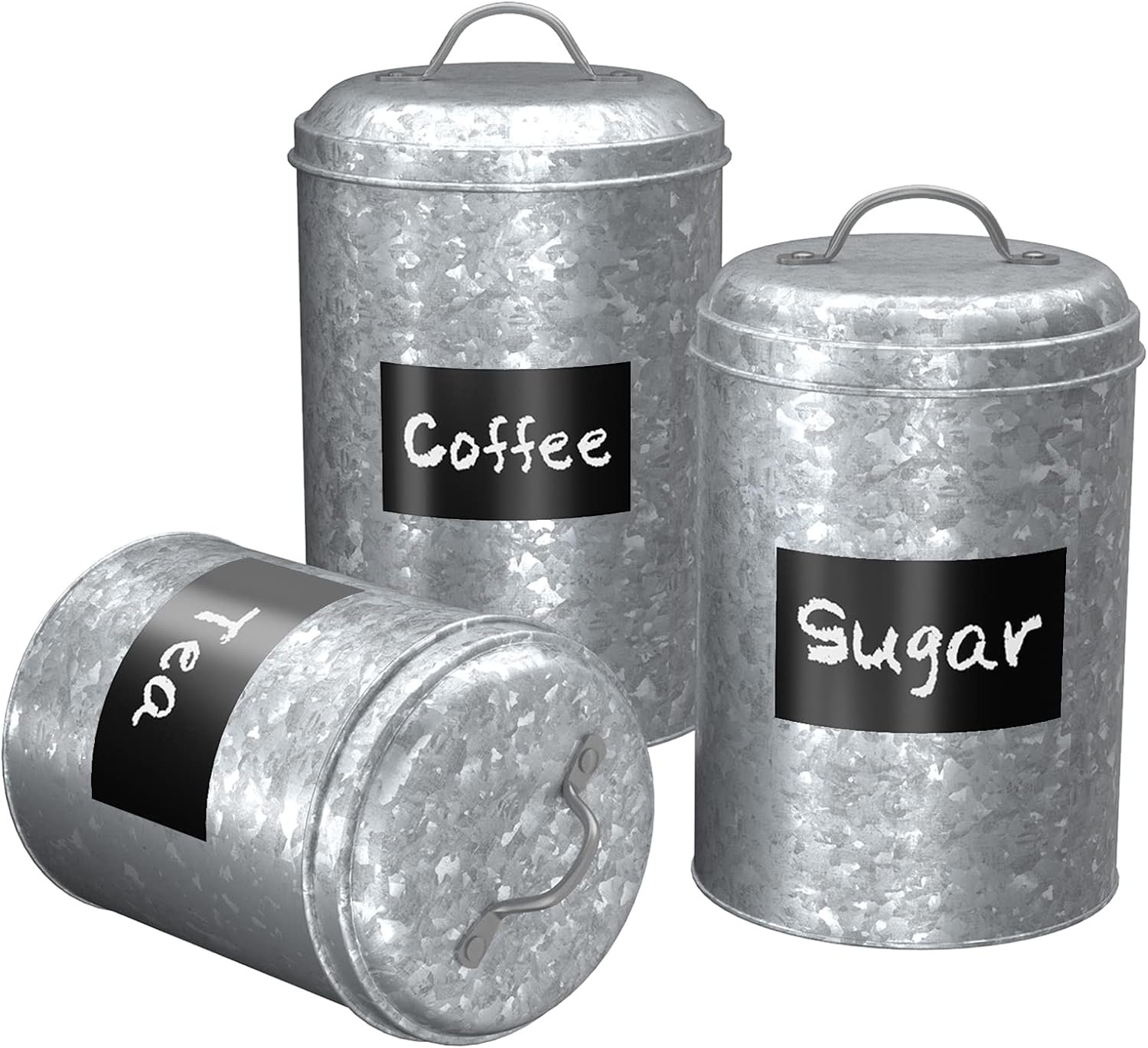 LF LIKEFAIR Red Kitchen Canisters Vintage Kitchen Canisters, Country Rustic Farmhouse Decor for the Kitchen, Coffee Tea Sugar Flour Farmhouse Kitchen Decor with chalboard labels, Metal, Set of 4