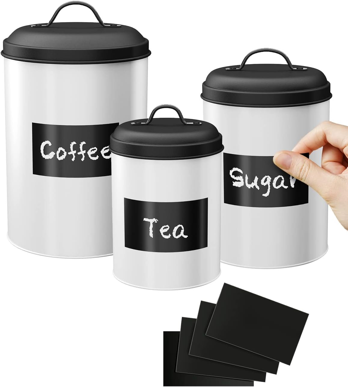 LF LIKEFAIR Red Kitchen Canisters Vintage Kitchen Canisters, Country Rustic Farmhouse Decor for the Kitchen, Coffee Tea Sugar Flour Farmhouse Kitchen Decor with chalboard labels, Metal, Set of 4