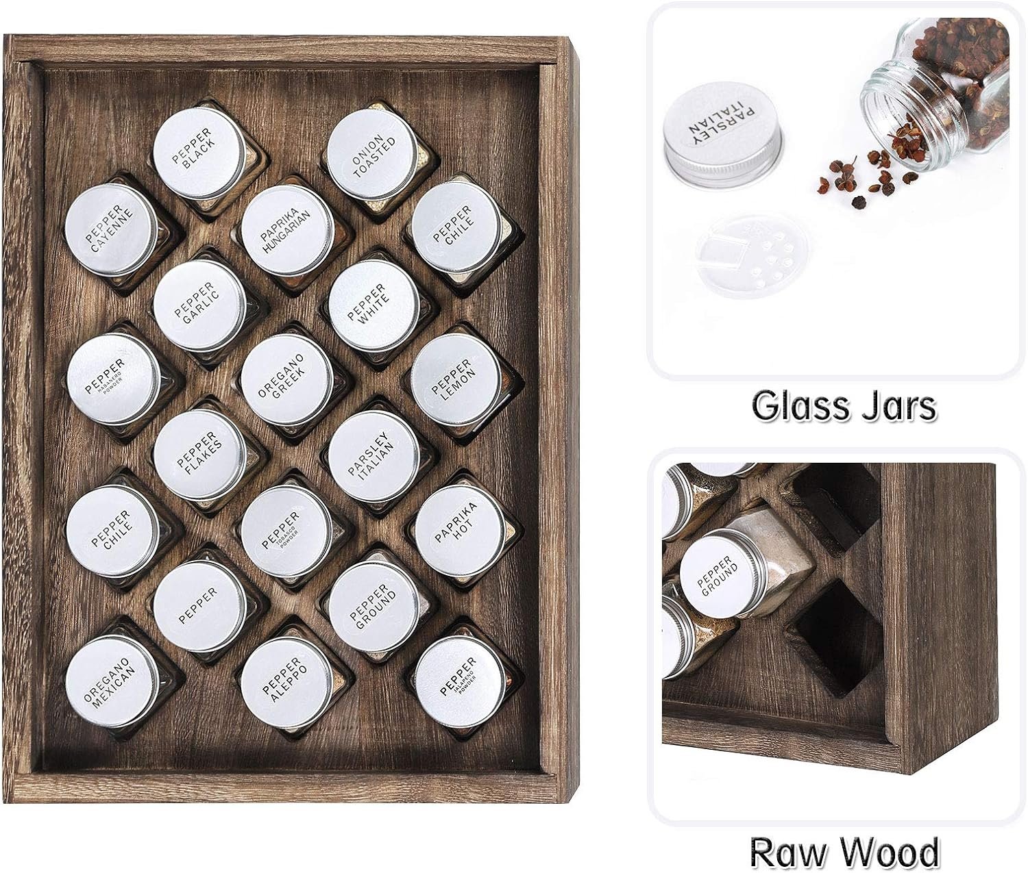 LIANTRAL Spice Rack Organizer, Free Standing Countertop Herb Spice Shelf Holder with 20 Glass Jars for Kitchen Cabinet (rustic brown) LIANTRAL Spice Rack Organizer, Free Standing Countertop Herb Spice Shelf Holder with 20 Glass Jars for Kitchen Cabinet (rustic brown)