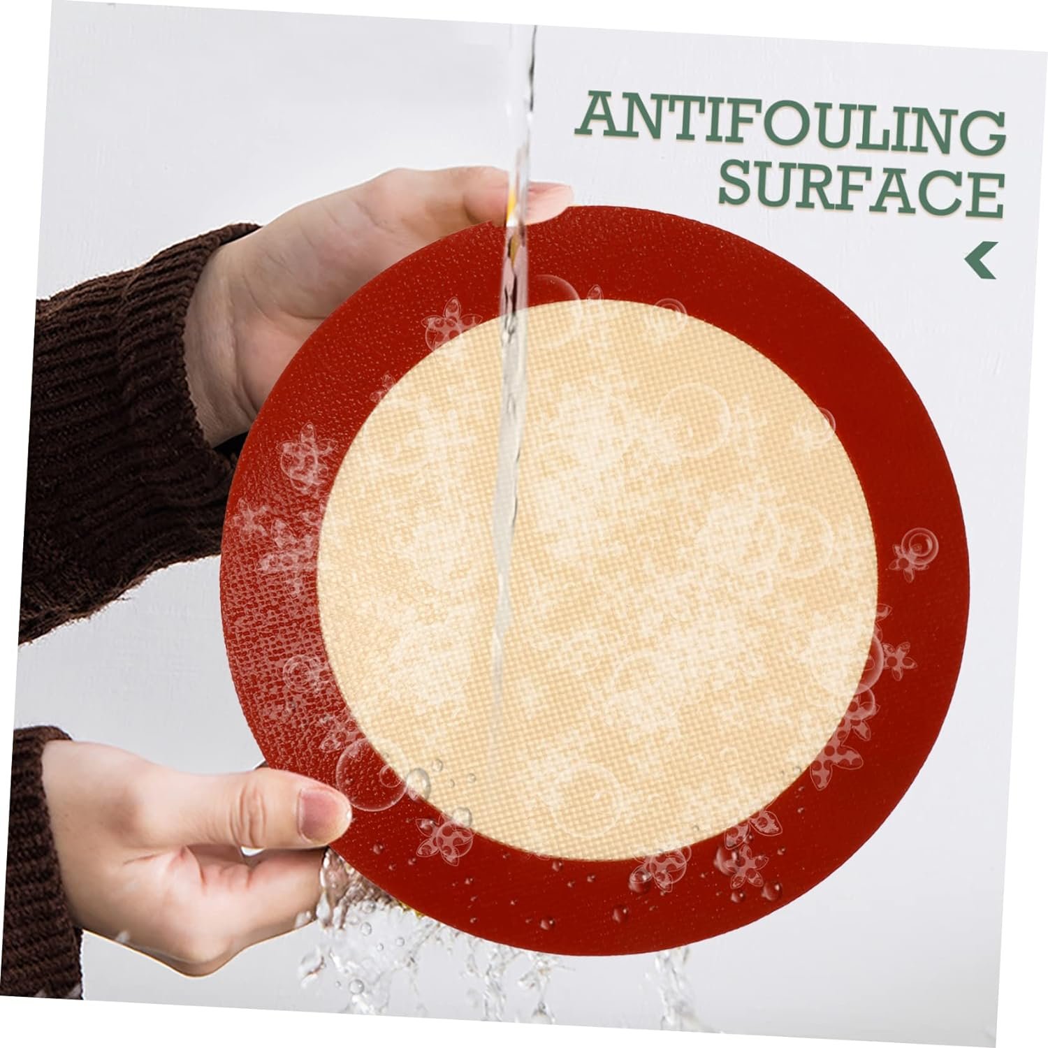 LIFKOME 2pcs Round Silicone Baking Mat Frying Pan Red Bakeware