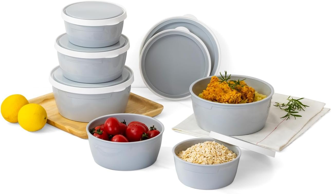 Lille Home Stackable Airtight Food Storage Containers with Lids, Set of 6, Reusable Meal Prep Containers, for Food Storage and Pantry Organization (grey) Lille Home Stackable Airtight Food Storage Containers with Lids, Set of 6, Reusable Meal Prep Containers, for Food Storage and Pantry Organization (grey)