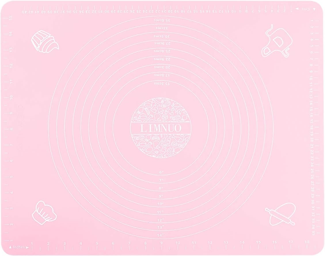 LIMNUO Silicone Pastry Mat Extra Thick Non Stick Baking Mat Non Stick Rolling Dough with Measurements-Non Slip,Kneading Mat, Counter Mat,Dough Rolling Mat,Oven Liner,Pie Crust Mat
