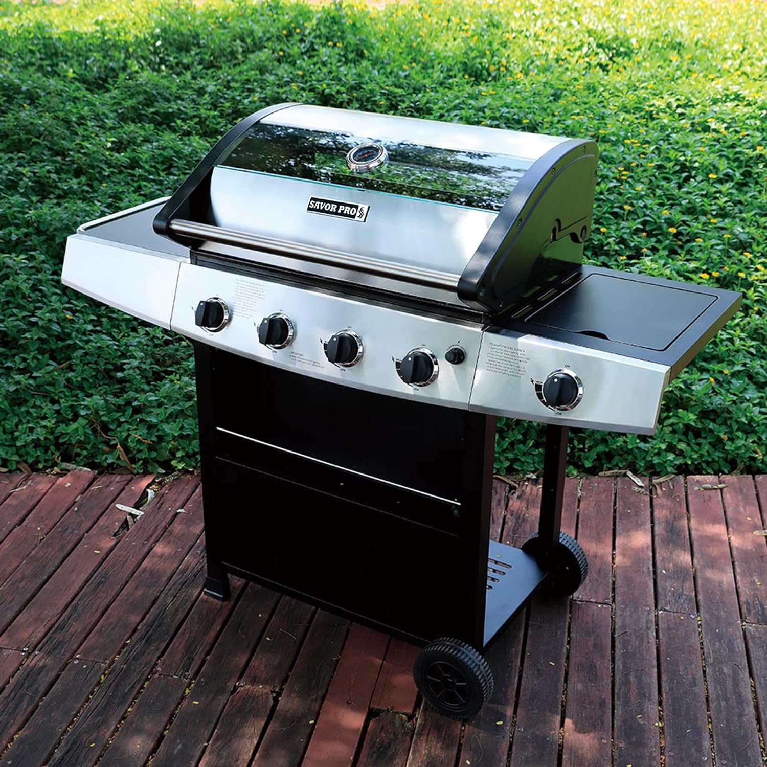Liquid Propane Gas Grill, Stainless Steel BBQ Grill High Performance 3 Burners with Side Burner, 48,000 BTU Cart Style Perfect Patio Garden Picnic Backyard Barbecue Grill.