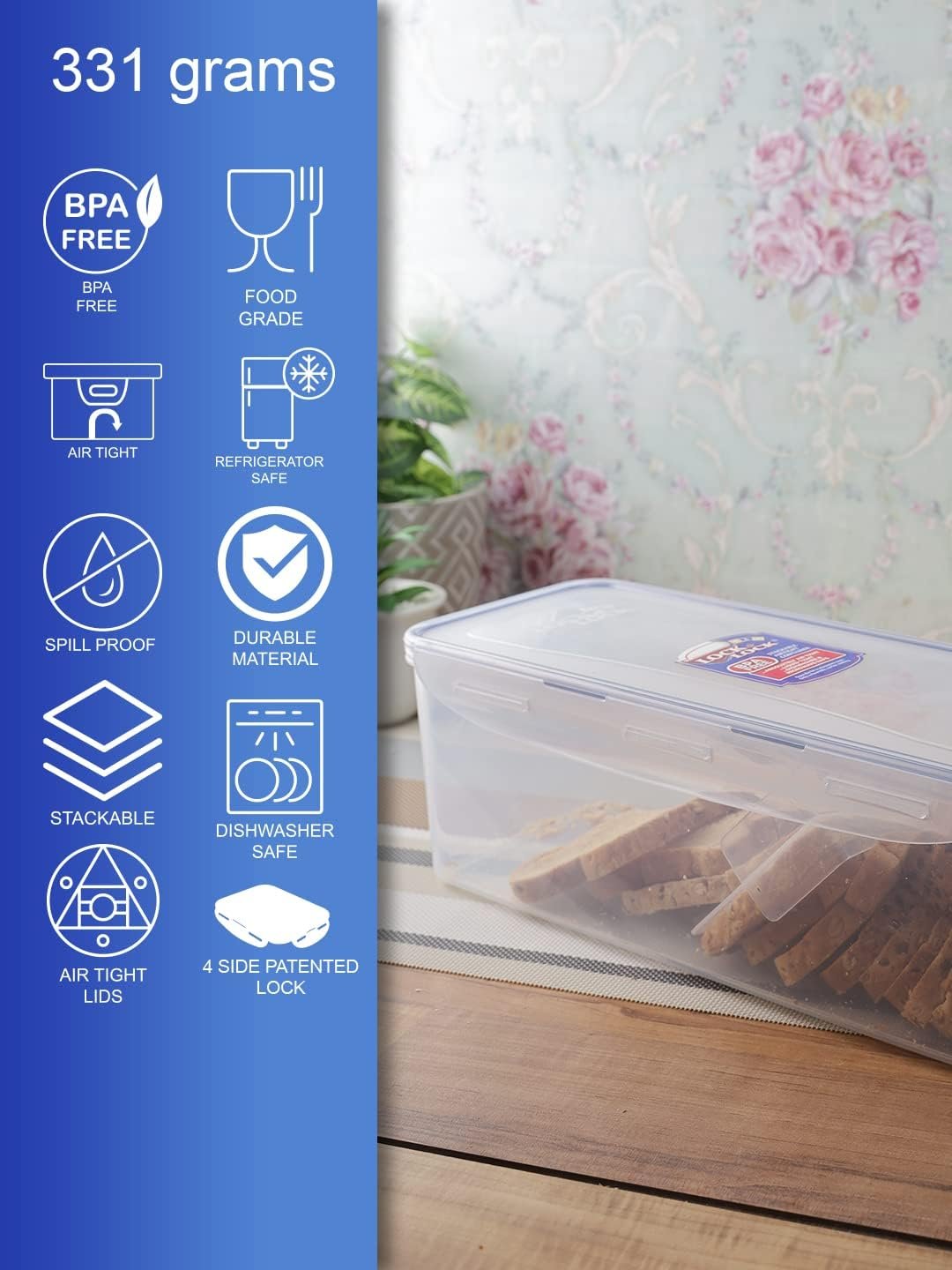 LOCK  LOCK Easy Essentials Food lids/Pantry Storage/Airtight containers, BPA Free, Square-11 Cup-for Sugar, Clear LOCK  LOCK Easy Essentials Food lids/Pantry Storage/Airtight containers, BPA Free, Square-11 Cup-for Sugar, Clear