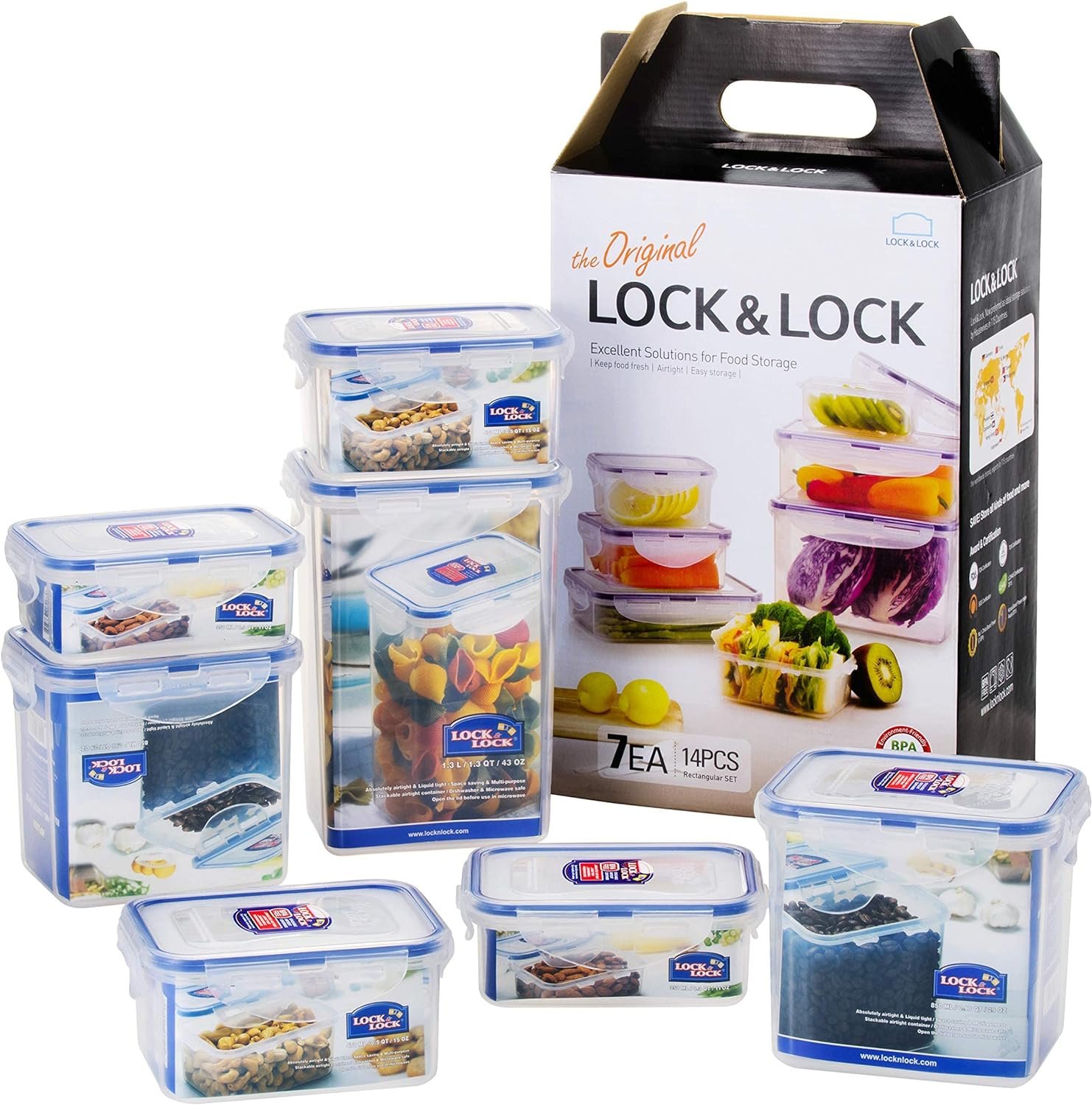 LOCK LOCK Easy Essentials Food Storage lids/Airtight containers, BPA Free, 14 Piece - Tall Rectangle, Clear LOCK LOCK Easy Essentials Food Storage lids/Airtight containers, BPA Free, 14 Piece - Tall Rectangle, Clear