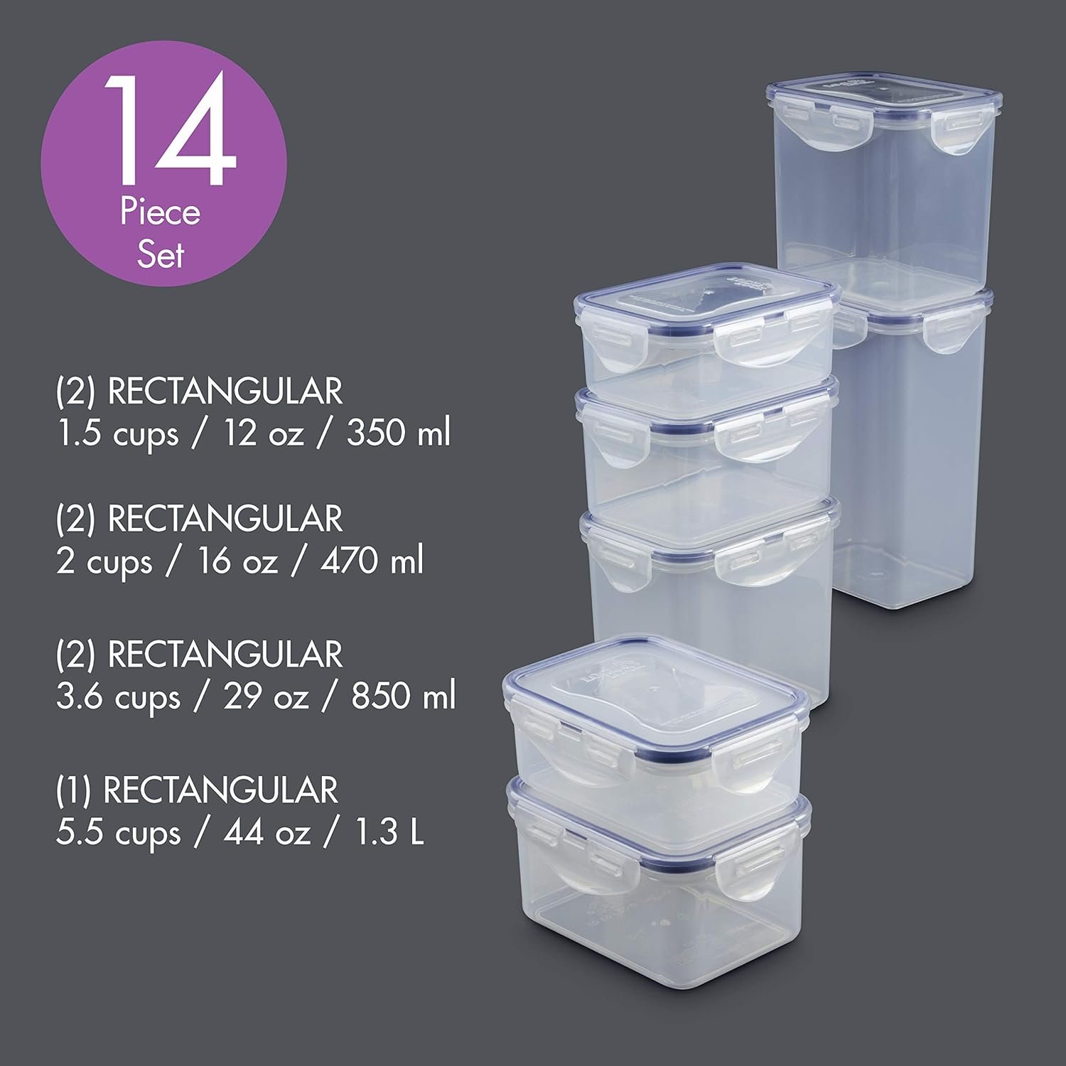 LOCK LOCK Easy Essentials Food Storage lids/Airtight containers, BPA Free, 14 Piece - Tall Rectangle, Clear LOCK LOCK Easy Essentials Food Storage lids/Airtight containers, BPA Free, 14 Piece - Tall Rectangle, Clear