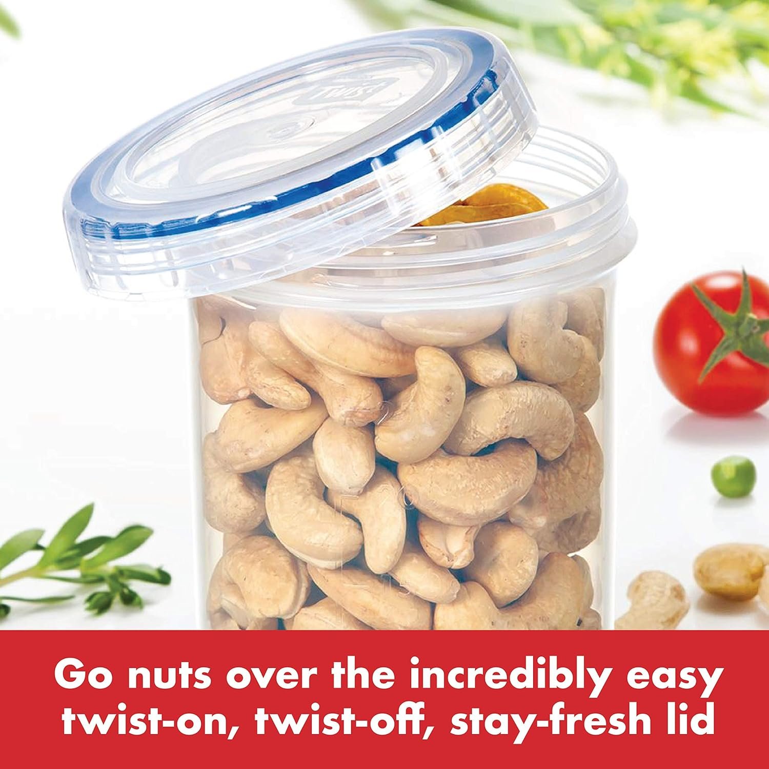 LOCK  LOCK Easy Essentials Twist Food Storage lids/Airtight containers, BPA Free, Tall-11 oz-for Nuts, Clear
