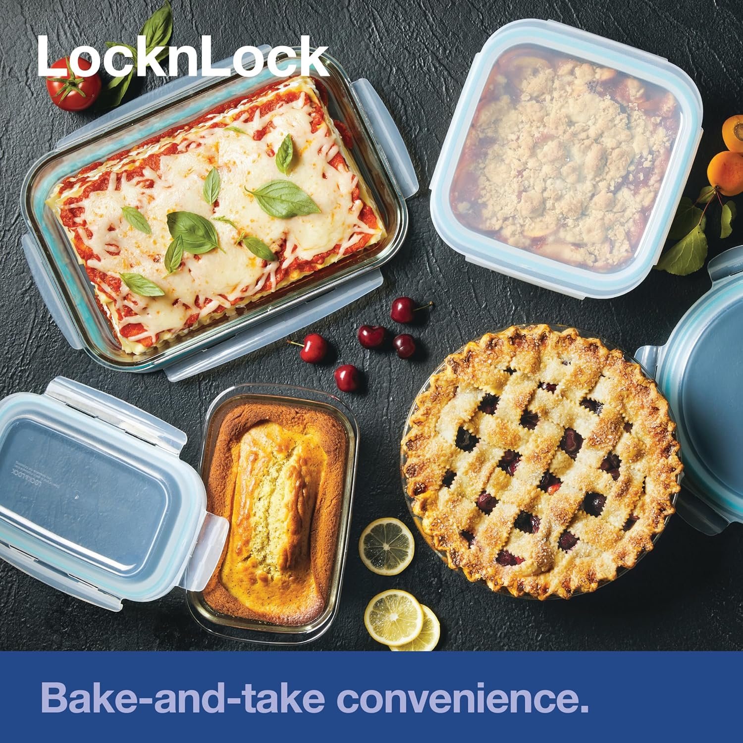 LocknLock Purely Better Glass Round Pie Baking Dish/Food Storage Container with Lid, 9.5 Inch, Clear