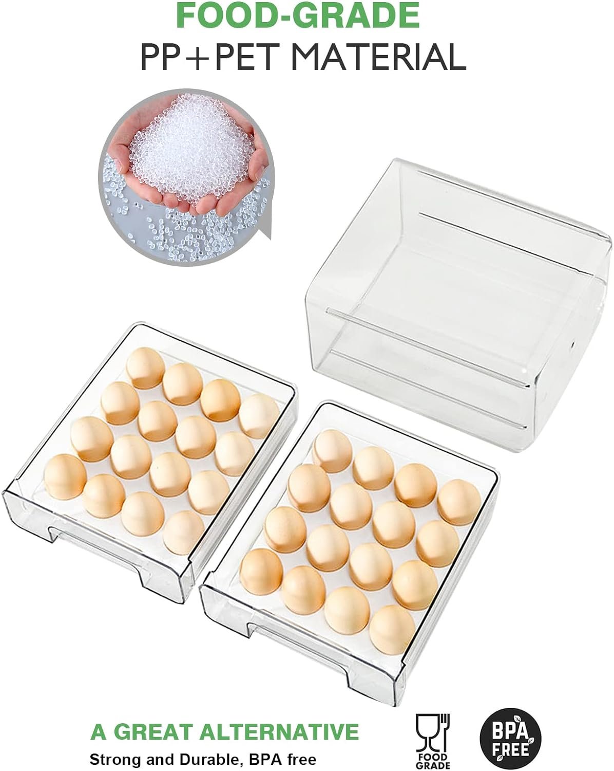 loobuu Produce Saver Containers for Refrigerator - 2 Pack Stackable Food Storage Container for Fridge, Berry Keeper Boxes with Removable Drain Tray Keep Fresh for Vegetables, Fruit,Meat Salad(Green)