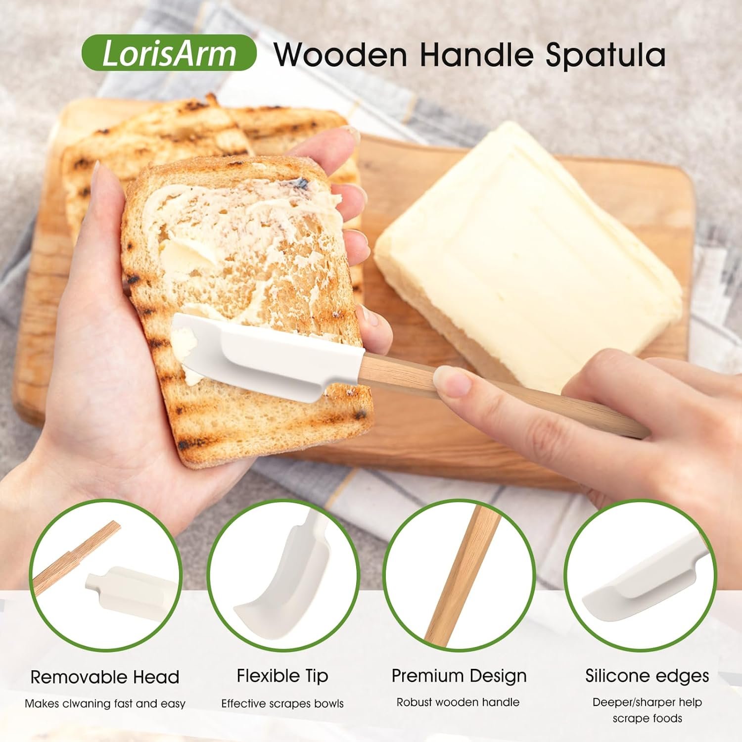 LorisArm Wooden Handle Spatula Set, 12  9 Rubber Spatula Silicone Spatulas for Baking Cooking and Mixing.