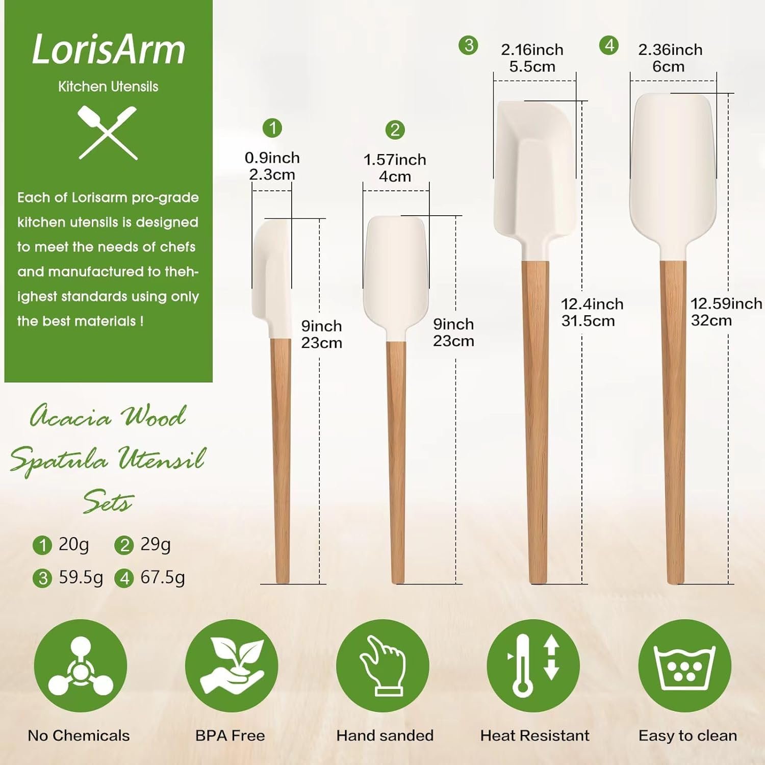LorisArm Wooden Handle Spatula Set, 12  9 Rubber Spatula Silicone Spatulas for Baking Cooking and Mixing.