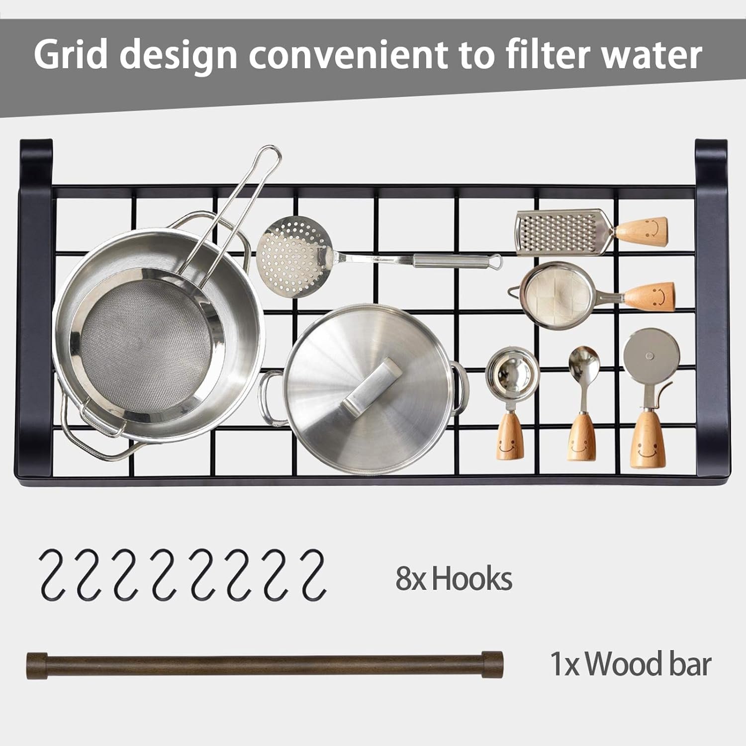 Love-KANKEI Pot Rack Wall Mounted Pan Pot Organizer Wall Shelf with Towel Bar and 8 Hooks for Kitchen Cookware Utensils Organization Love-KANKEI Pot Rack Wall Mounted Pan Pot Organizer Wall Shelf with Towel Bar and 8 Hooks for Kitchen Cookware Utensils Organization