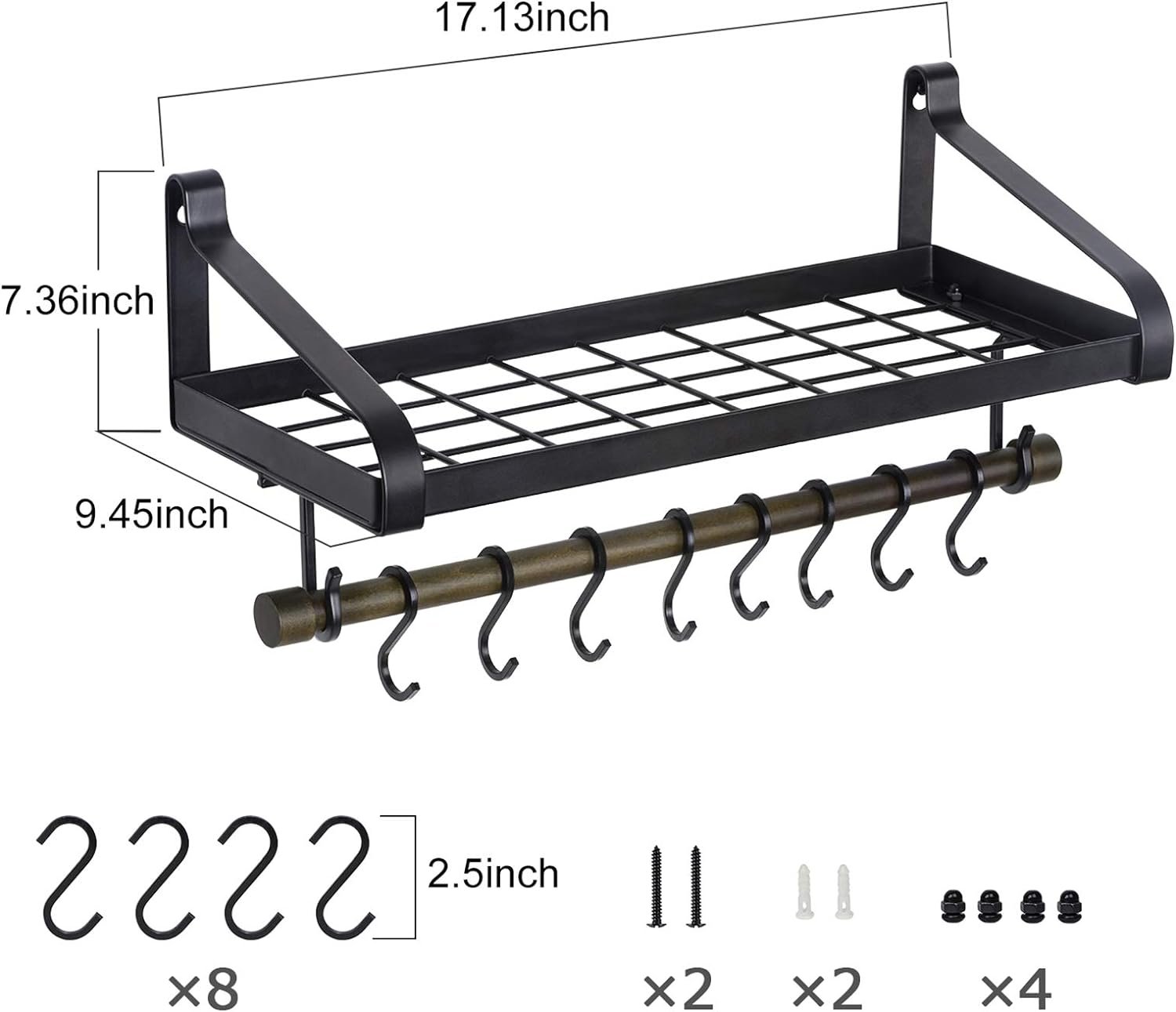 Love-KANKEI Pot Rack Wall Mounted Pan Pot Organizer Wall Shelf with Towel Bar and 8 Hooks for Kitchen Cookware Utensils Organization Love-KANKEI Pot Rack Wall Mounted Pan Pot Organizer Wall Shelf with Towel Bar and 8 Hooks for Kitchen Cookware Utensils Organization