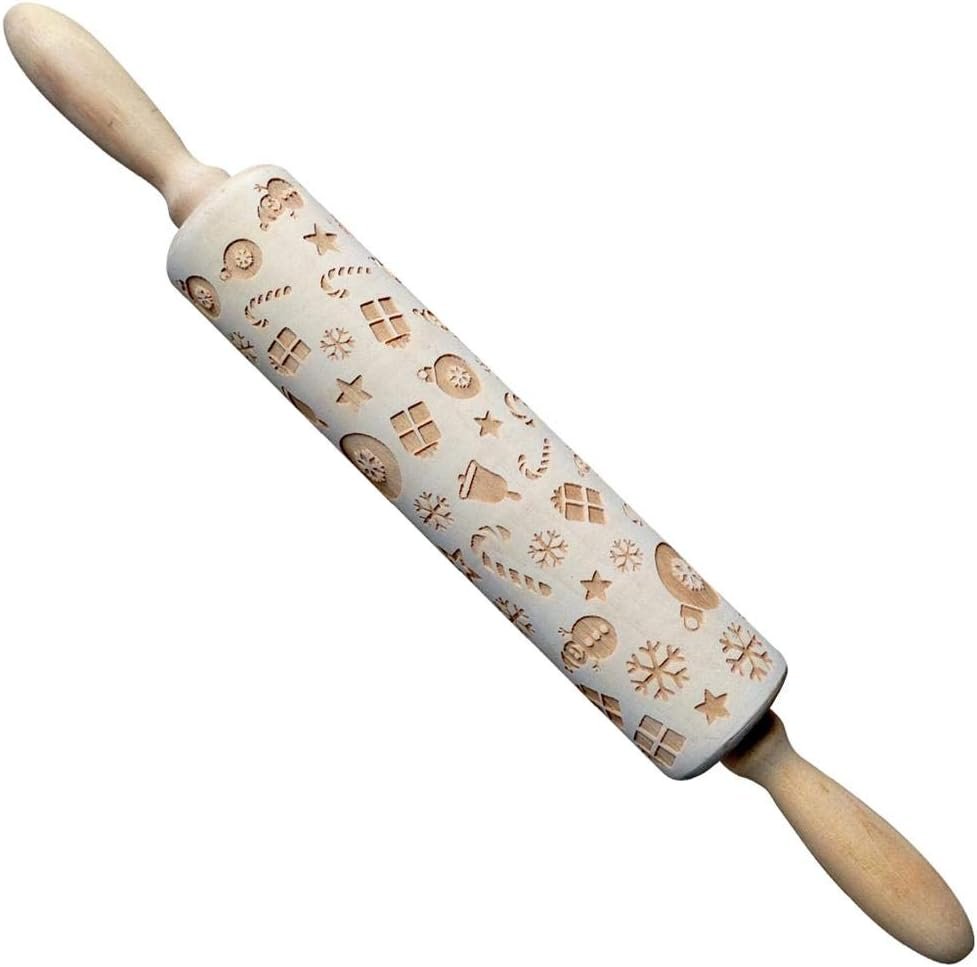 Luminda Christmas Gift Pattern Laser Embossing Rolling Pin Dough Stick Baking Tool