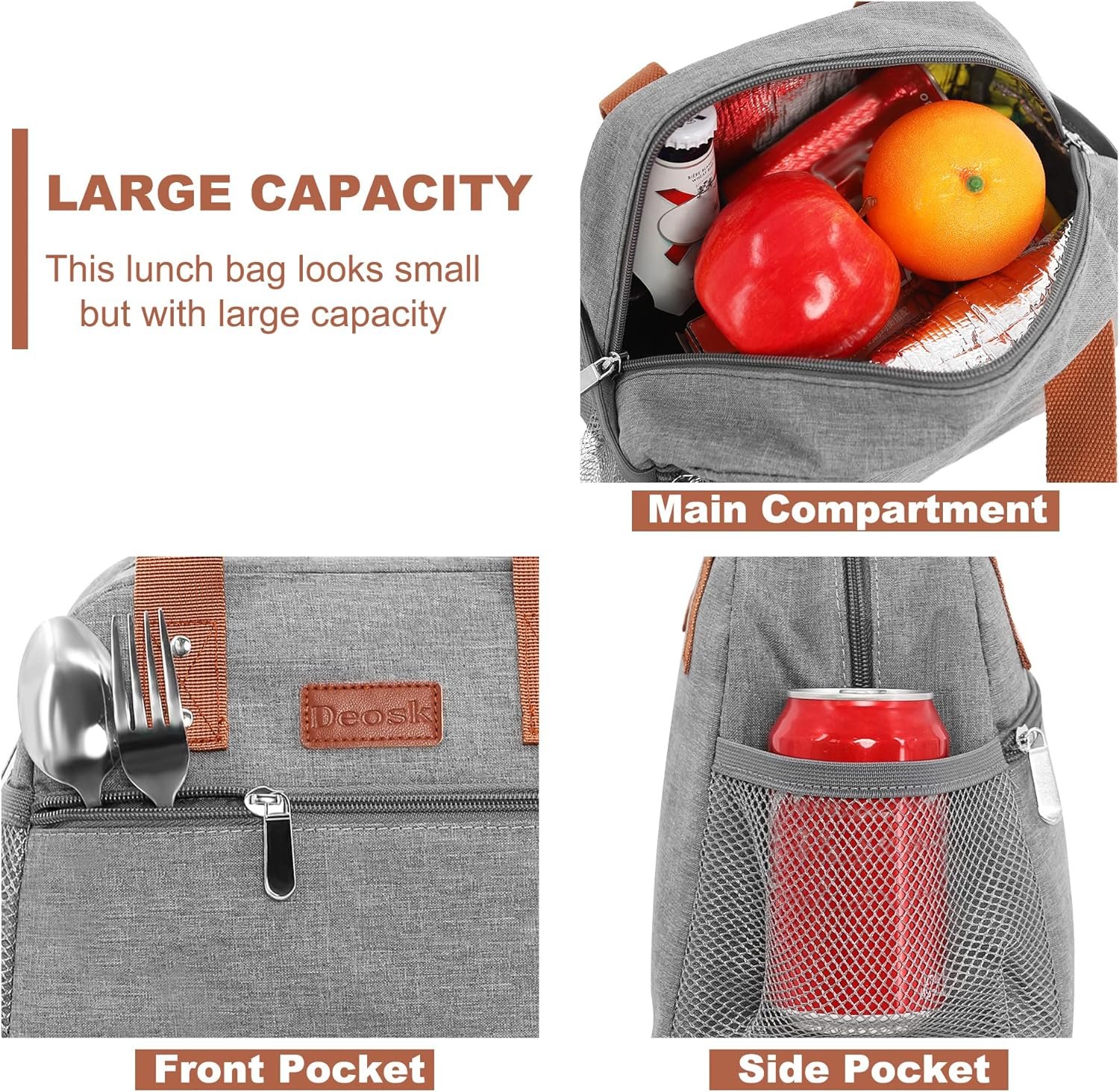Lunch Bag for Women Freezable Lunch Tote Bag Organizer Reusable Cooler Lunch Box for Adult Outdoor Work,School and Picnic Insulated Lunch Bag with Pocket (Gray) Lunch Bag for Women Freezable Lunch Tote Bag Organizer Reusable Cooler Lunch Box for Adult Outdoor Work,School and Picnic Insulated Lunch Bag with Pocket (Gray)